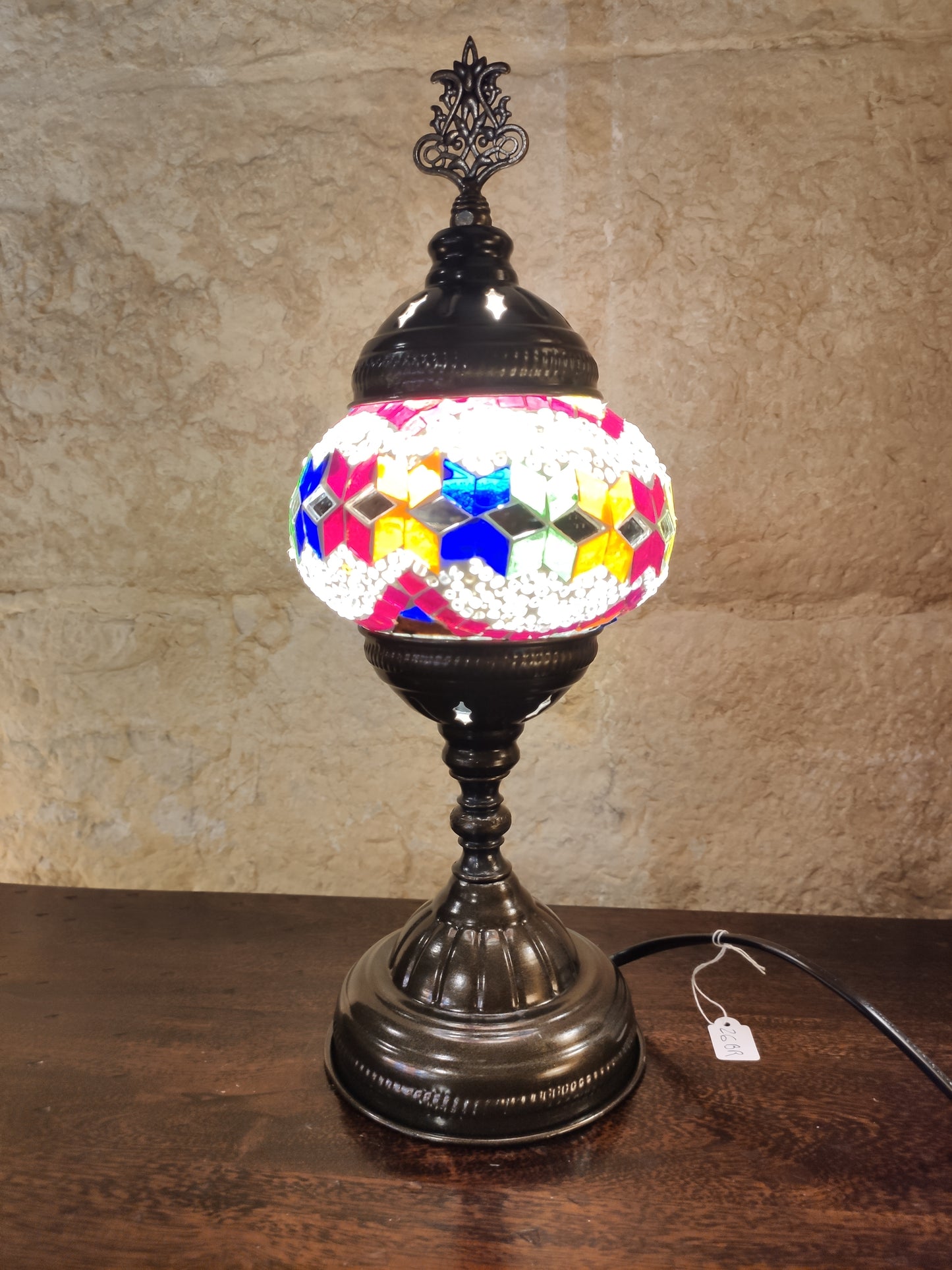 Turkish mosaic glass lamp ethnic decor white multicolor 24B