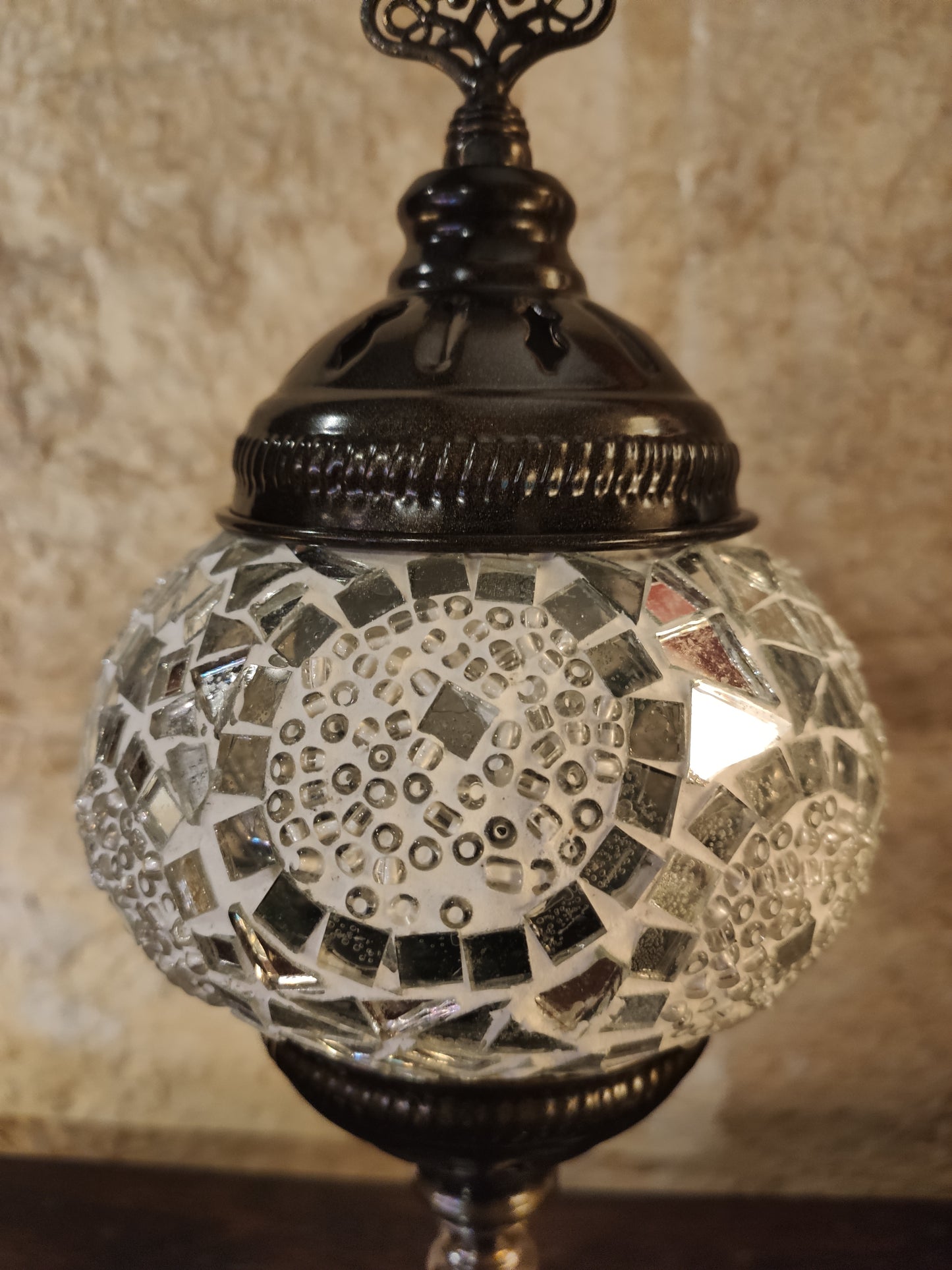 Turkish mosaic glass lamp ethnic decor white multicolor 24B