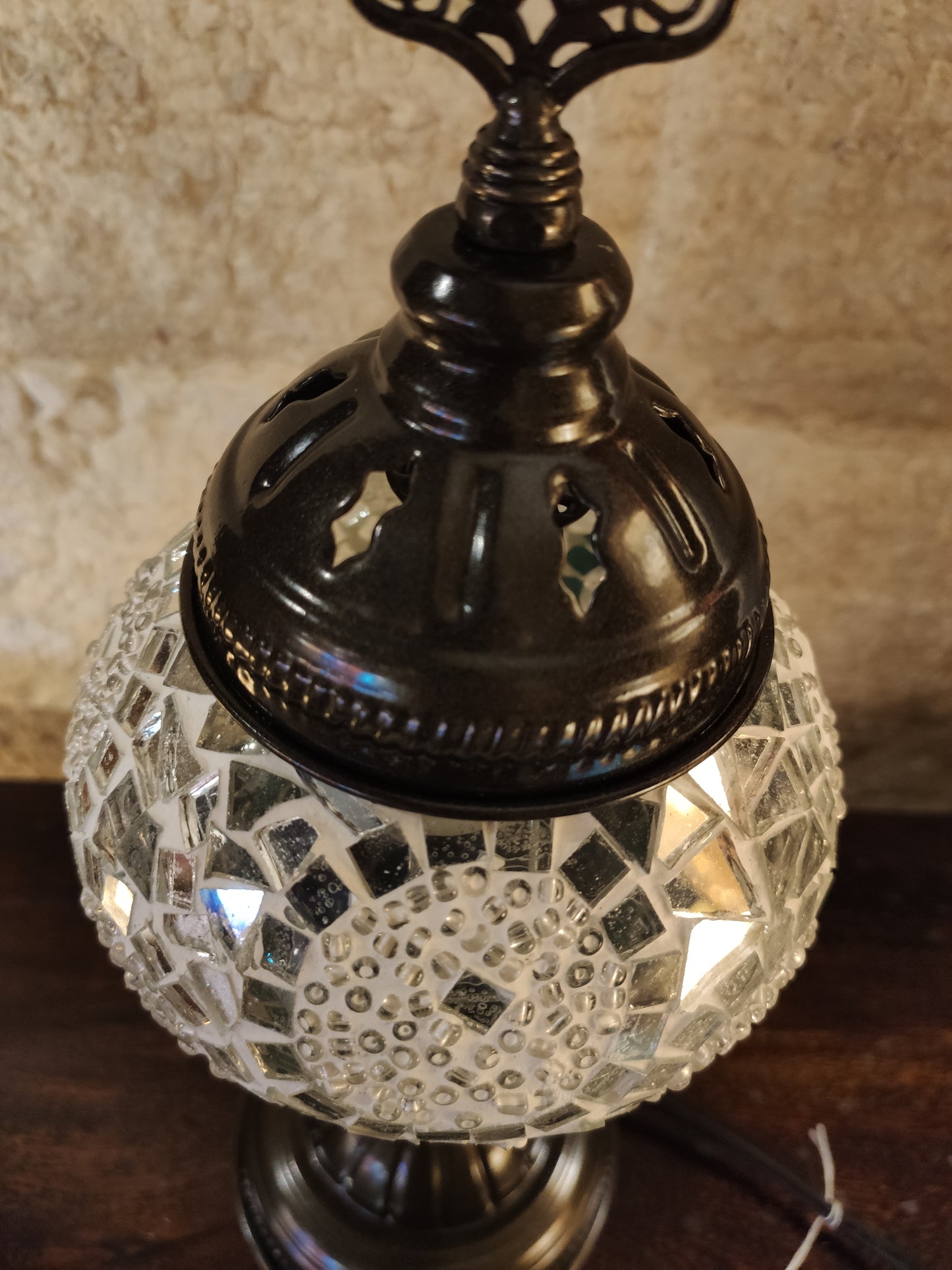 Turkish mosaic glass lamp ethnic decor white multicolor 24B