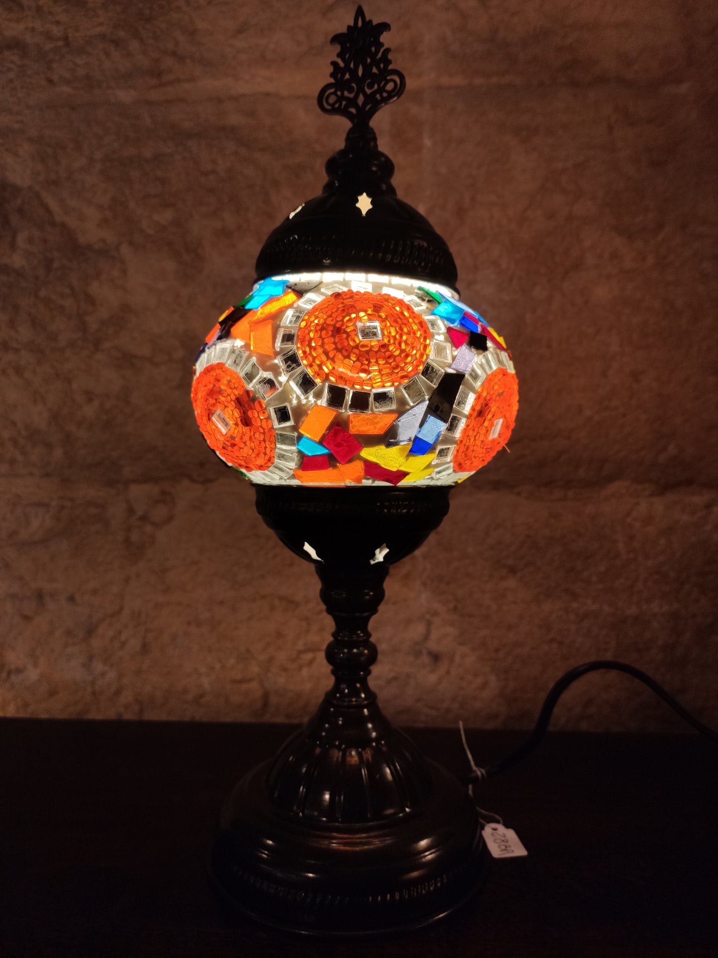 Turkish mosaic glass lamp ethnic decor white multicolor 24B