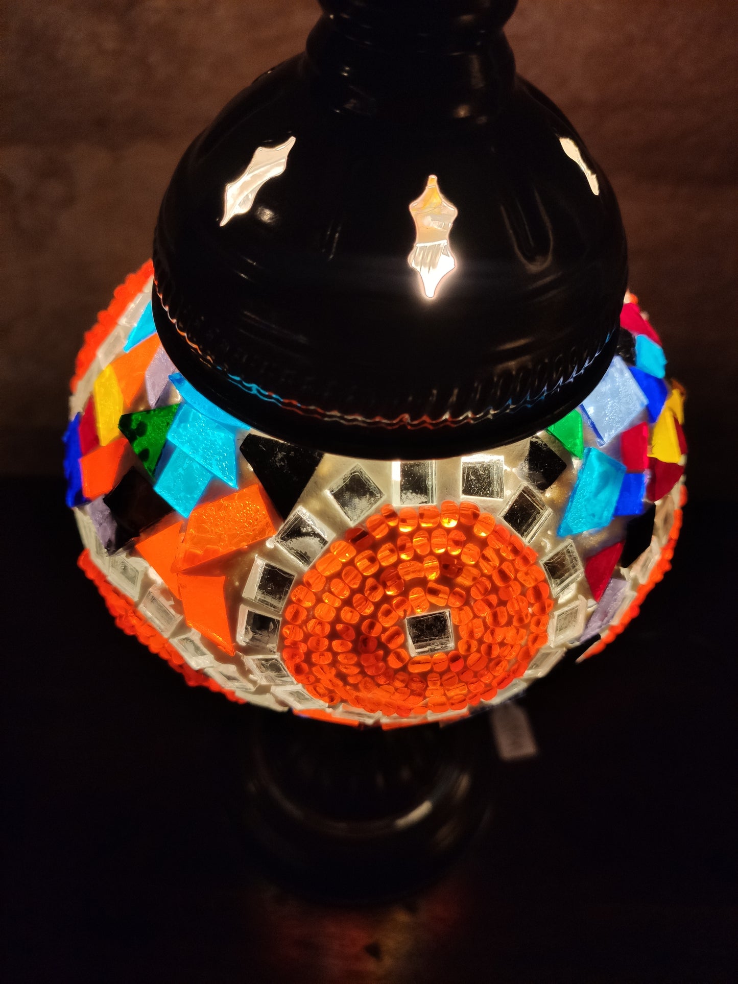 Turkish mosaic glass lamp ethnic decor white multicolor 24B