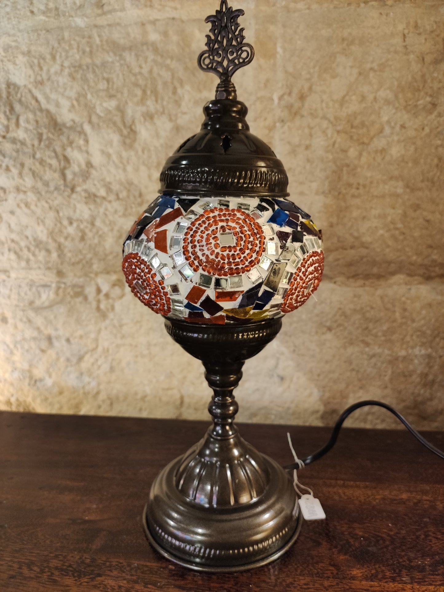 Turkish mosaic glass lamp ethnic decor white multicolor 24B