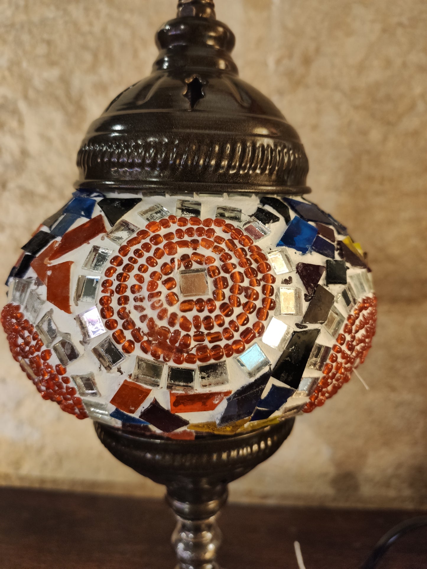 Turkish mosaic glass lamp ethnic decor white multicolor 24B