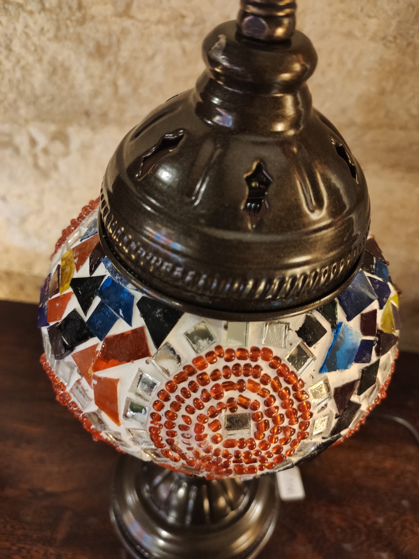 Turkish mosaic glass lamp ethnic decor white multicolor 24B