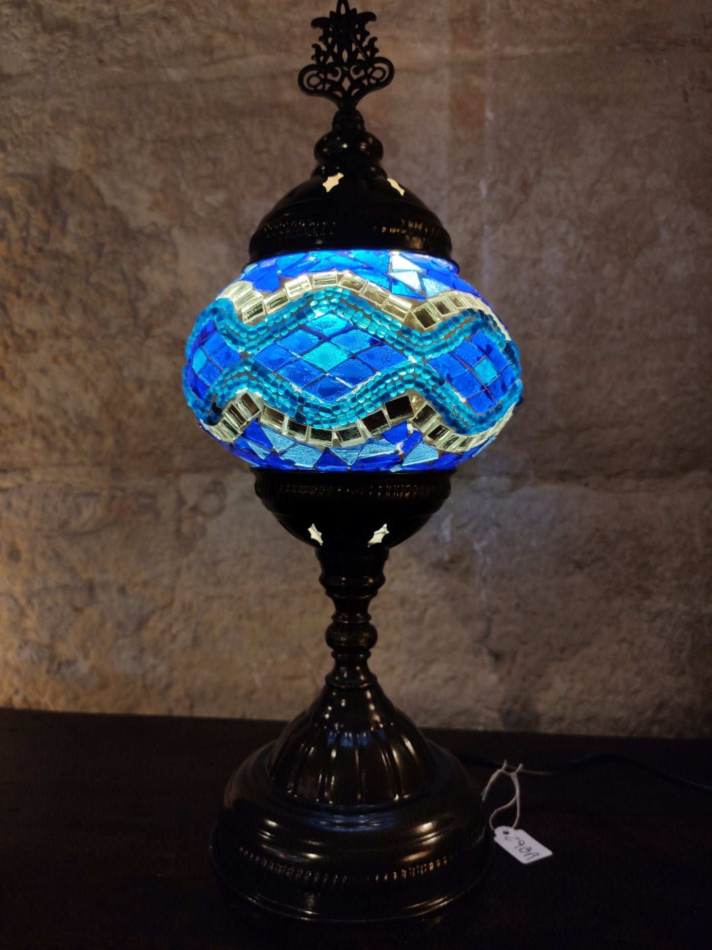 Turkish mosaic glass lamp ethnic decor white multicolor 24B