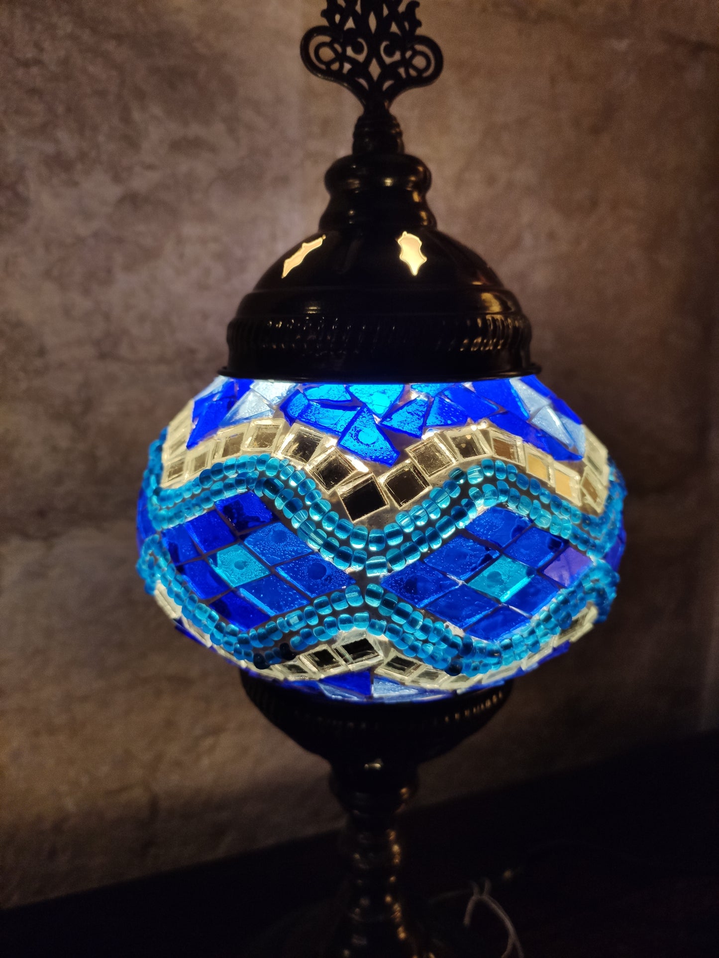 Turkish mosaic glass lamp ethnic decor white multicolor 24B