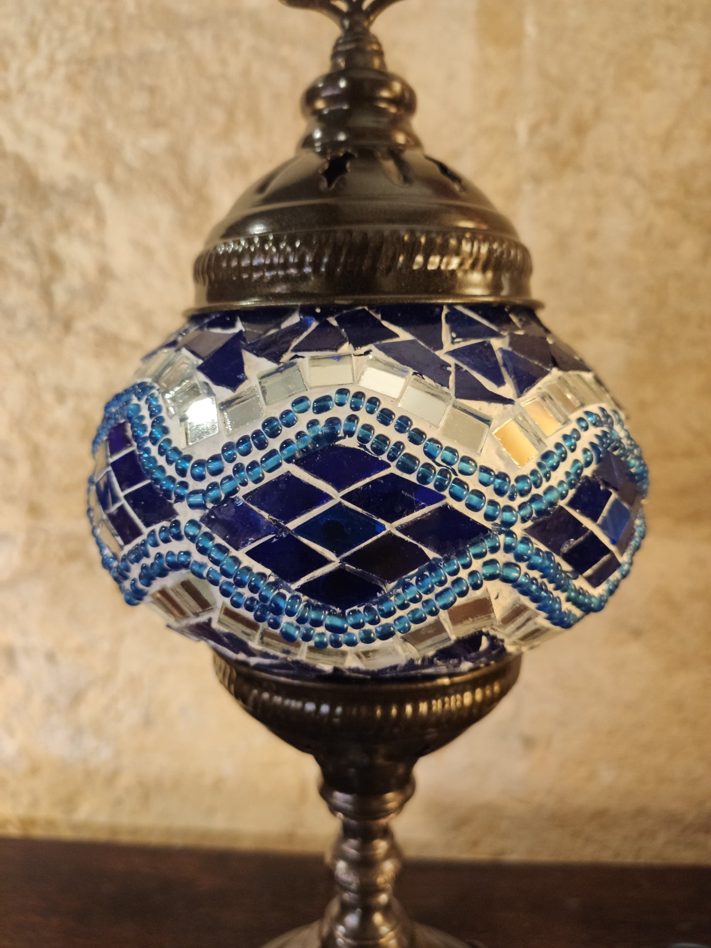 Turkish mosaic glass lamp ethnic decor white multicolor 24B