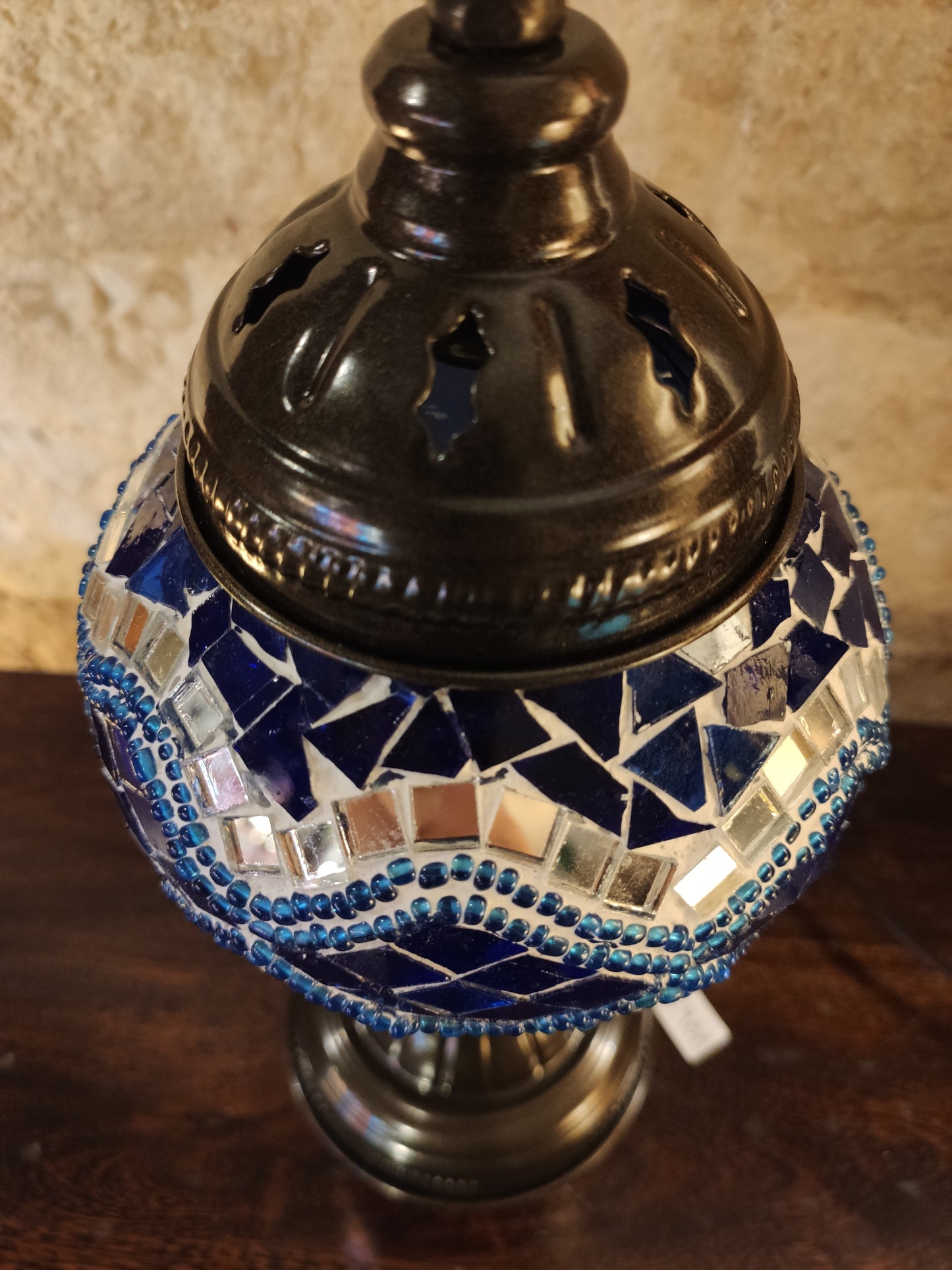 Turkish mosaic glass lamp ethnic decor white multicolor 24B