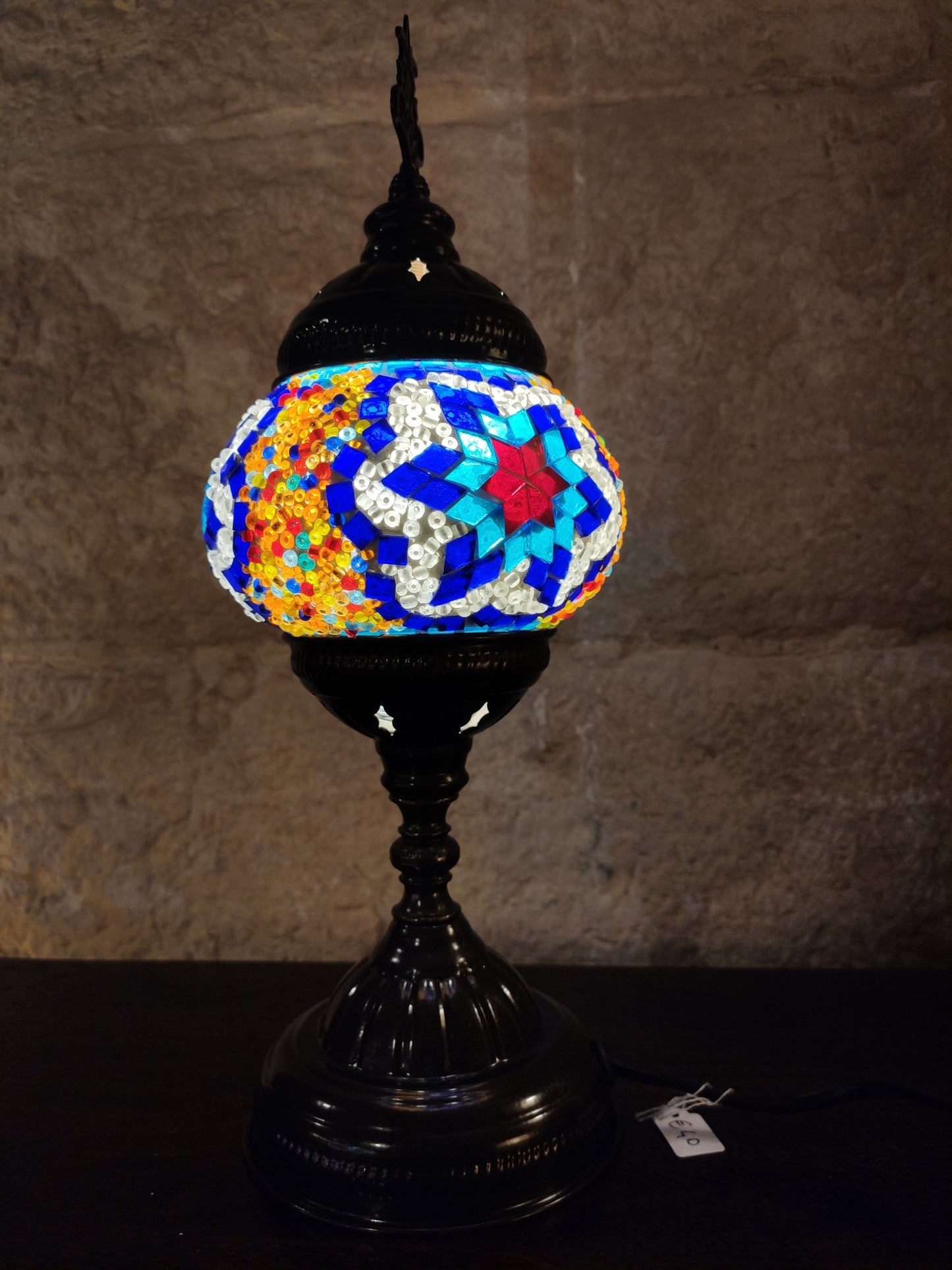 Turkish mosaic glass lamp ethnic decor white multicolor 24B