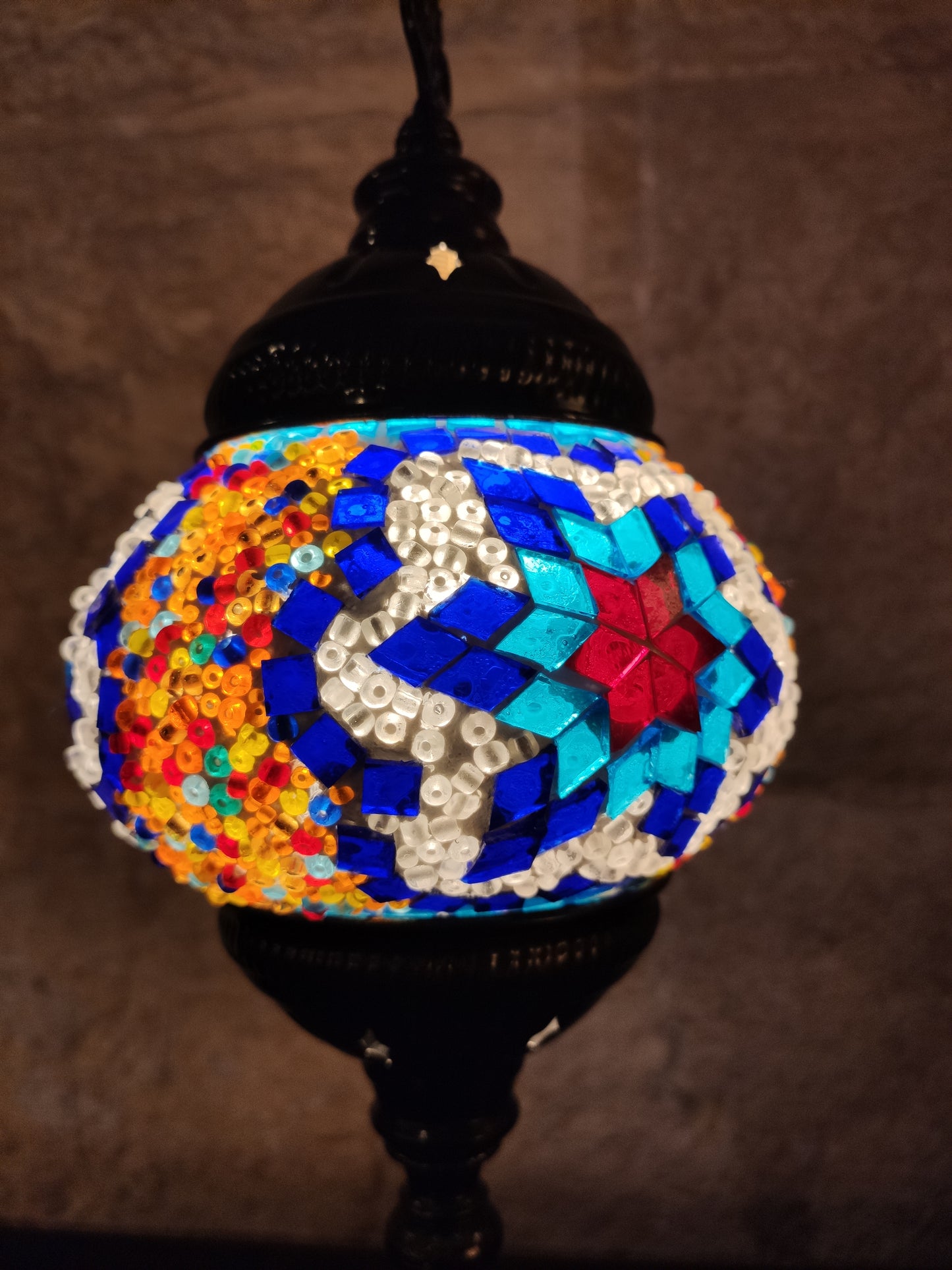 Turkish mosaic glass lamp ethnic decor white multicolor 24B