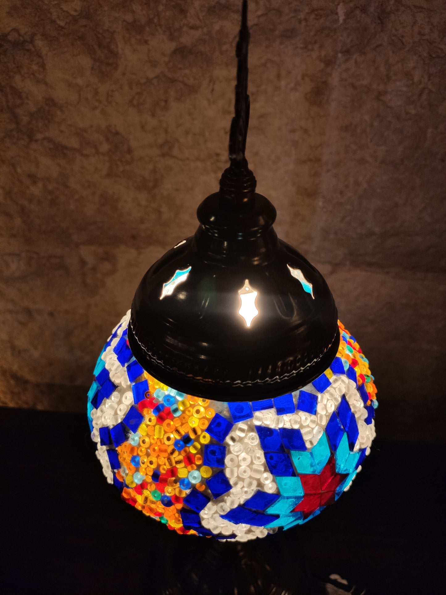 Turkish mosaic glass lamp ethnic decor white multicolor 24B