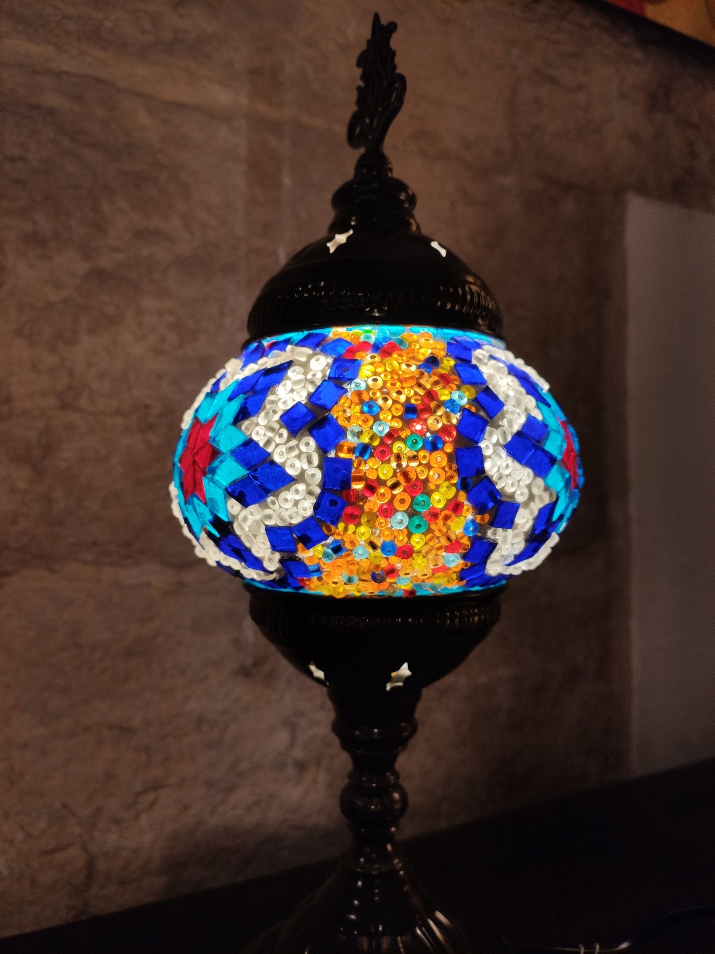 Turkish mosaic glass lamp ethnic decor white multicolor 24B