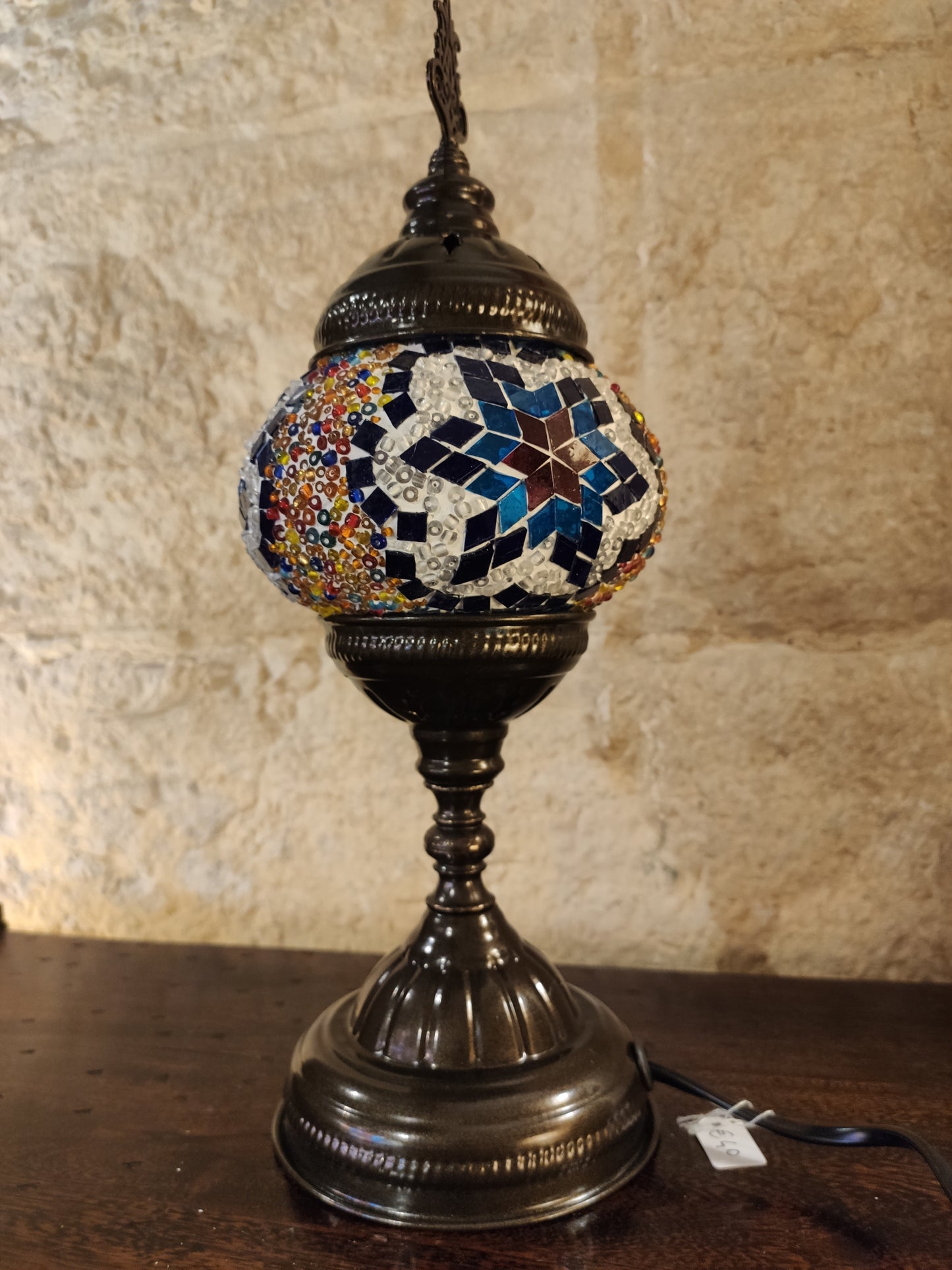 Turkish mosaic glass lamp ethnic decor white multicolor 24B