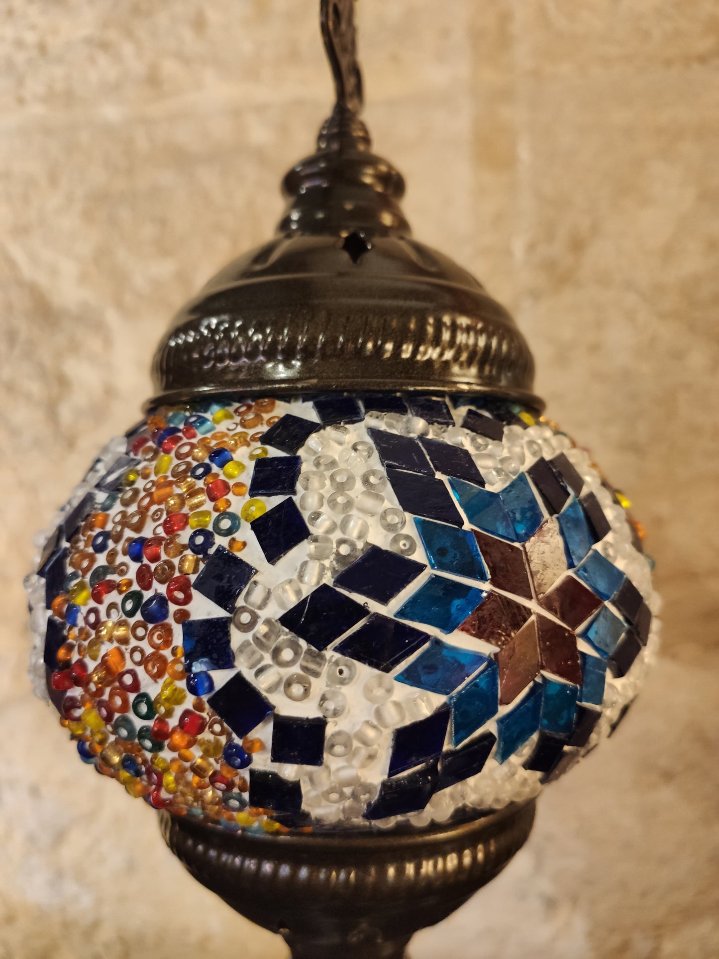 Turkish mosaic glass lamp ethnic decor white multicolor 24B