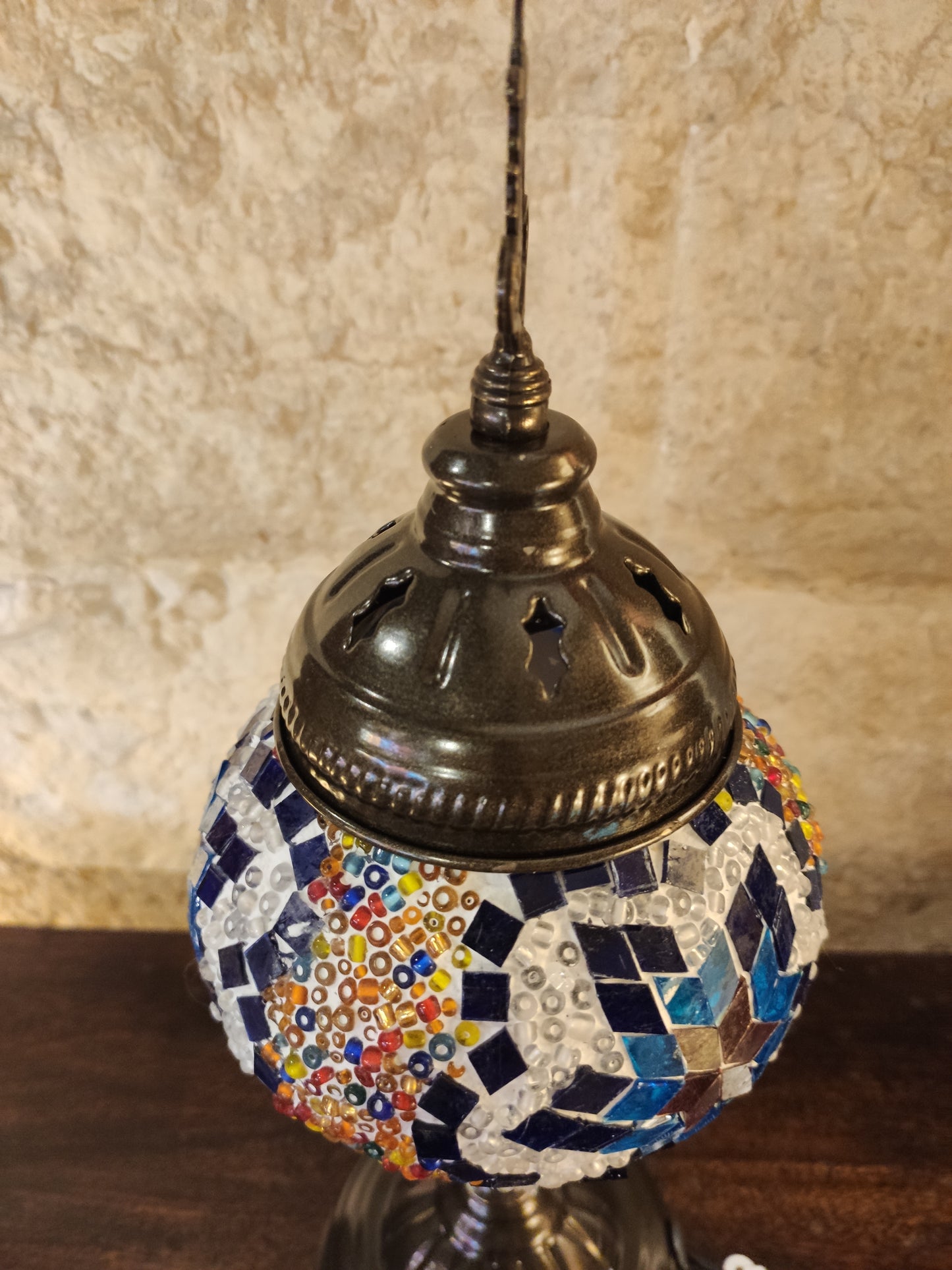 Turkish mosaic glass lamp ethnic decor white multicolor 24B