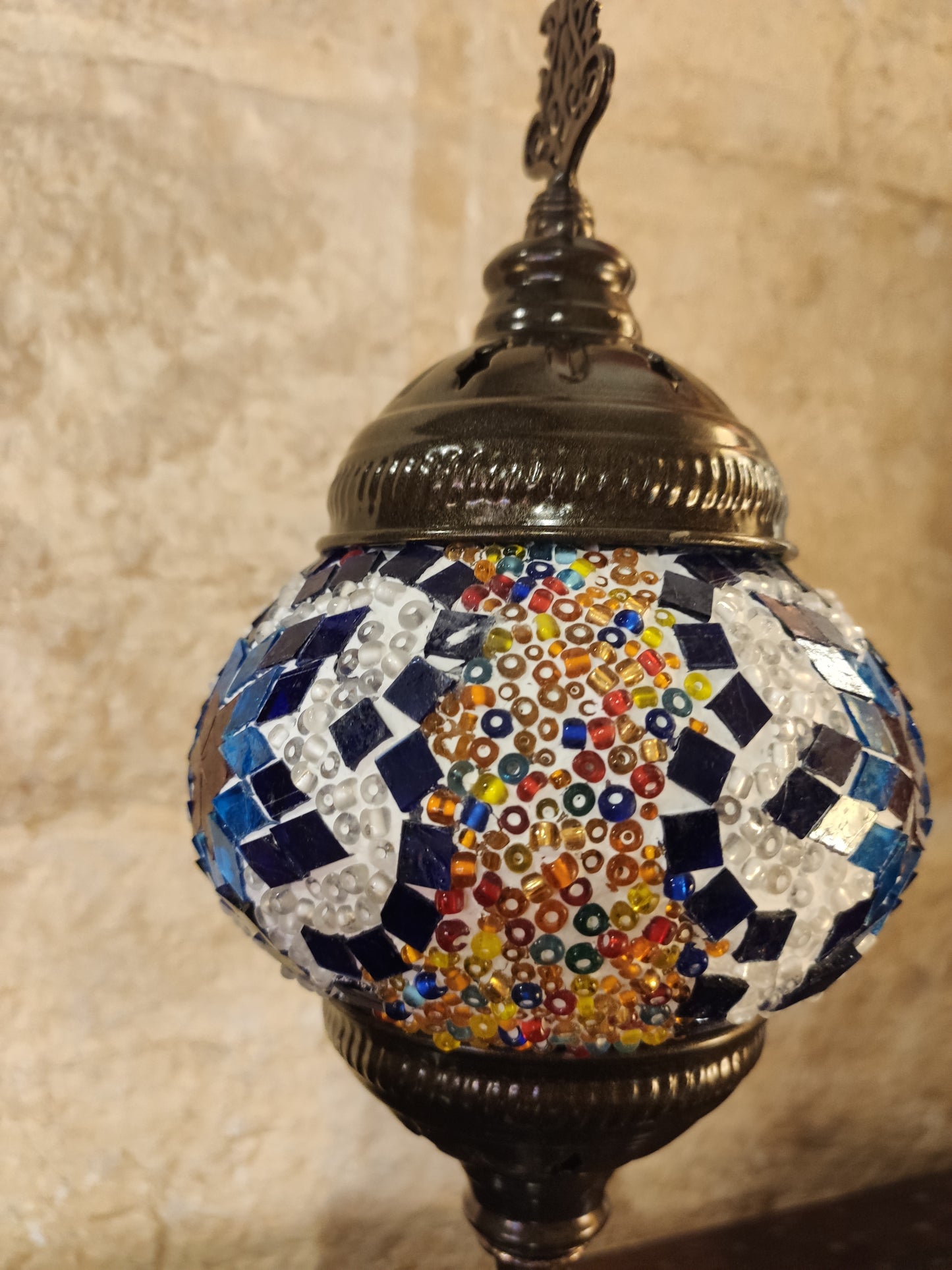 Turkish mosaic glass lamp ethnic decor white multicolor 24B