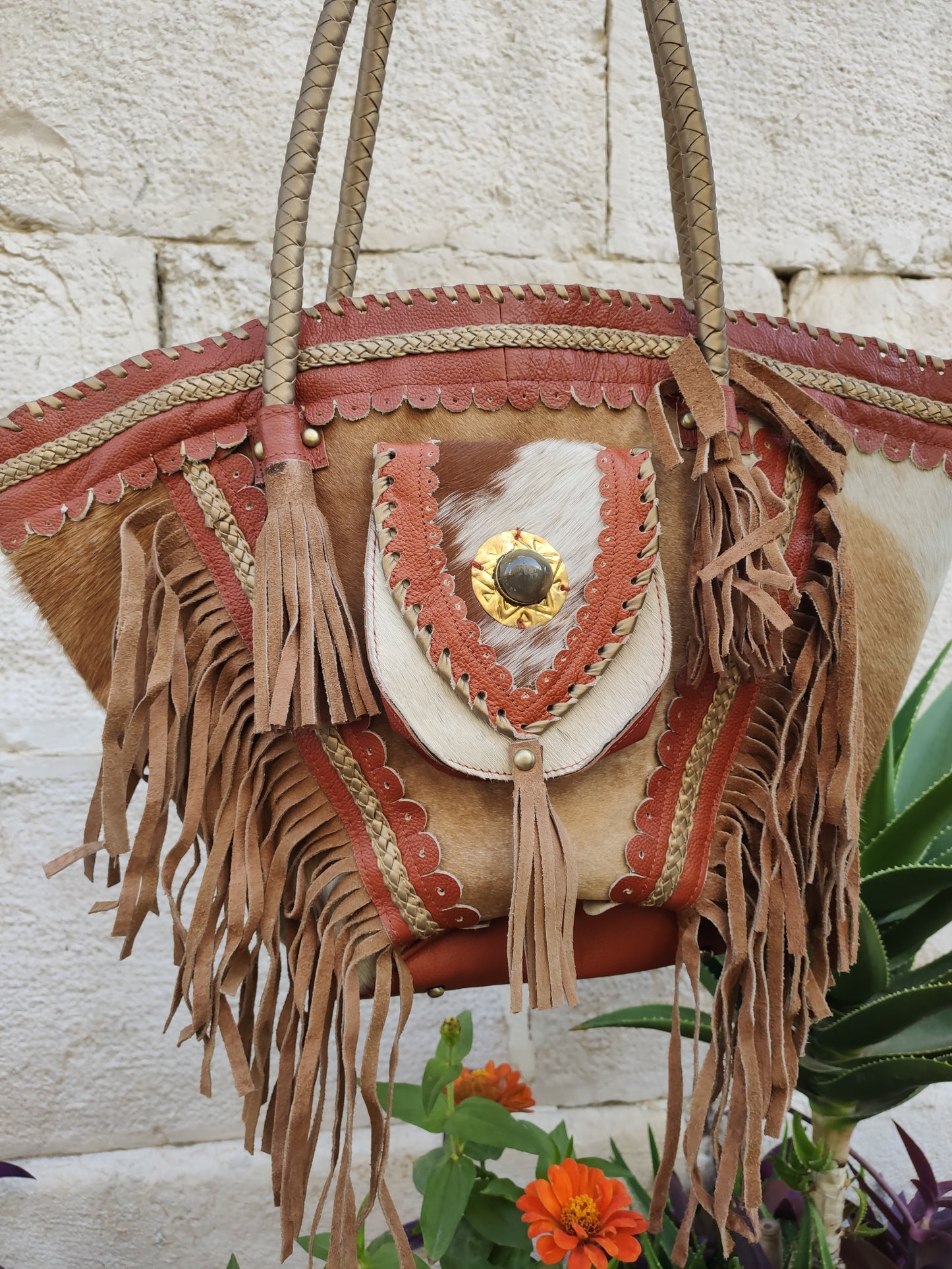 Super outfit cowgirl boho brown black leather shopper bag