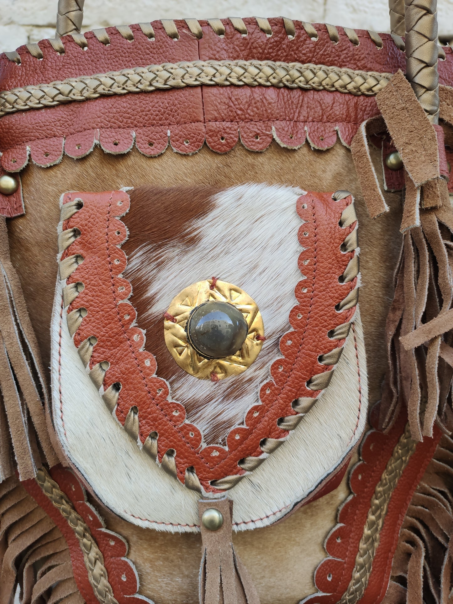 Super outfit cowgirl boho brown black leather shopper bag