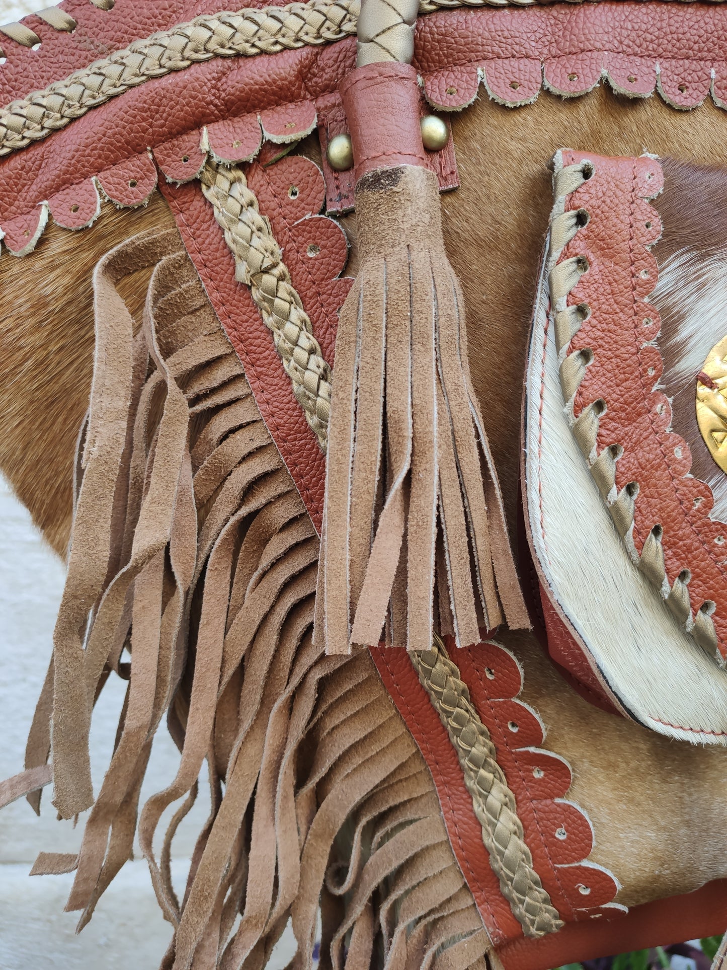 Super outfit cowgirl boho brown black leather shopper bag