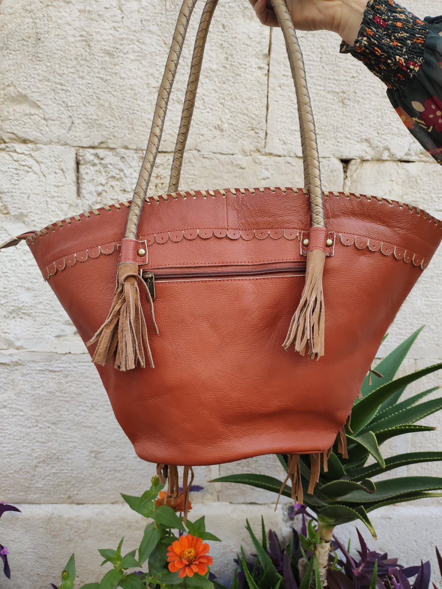 Super outfit cowgirl boho brown black leather shopper bag