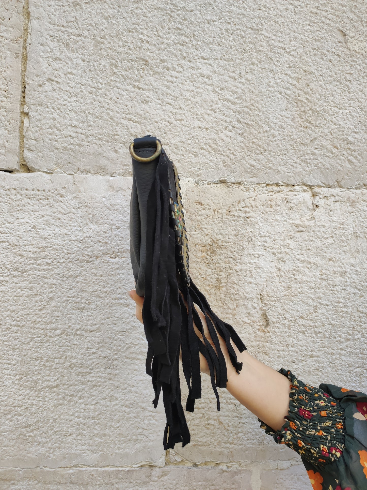 Super outfit cowgirl boho brown black leather shopper bag