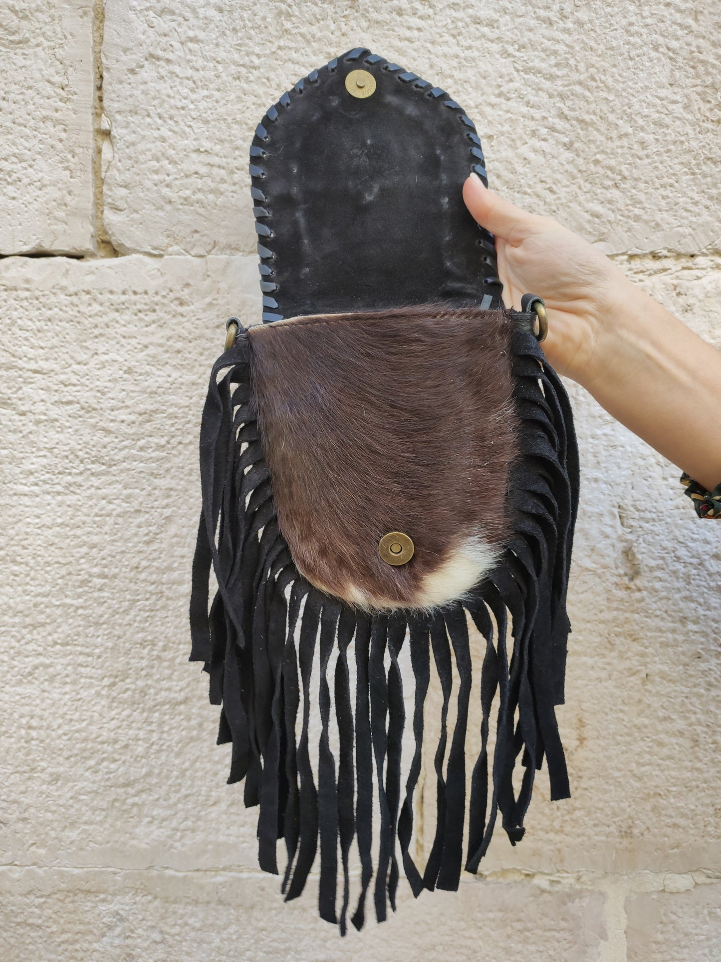 Super outfit cowgirl boho brown black leather shopper bag