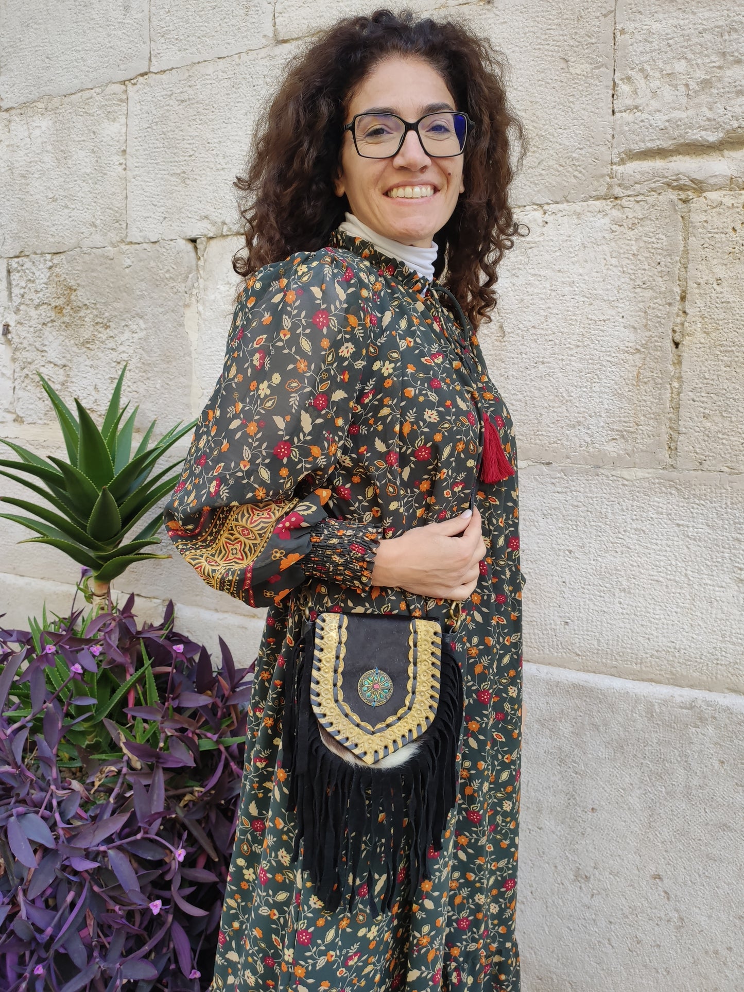 Super outfit cowgirl boho brown black leather shopper bag