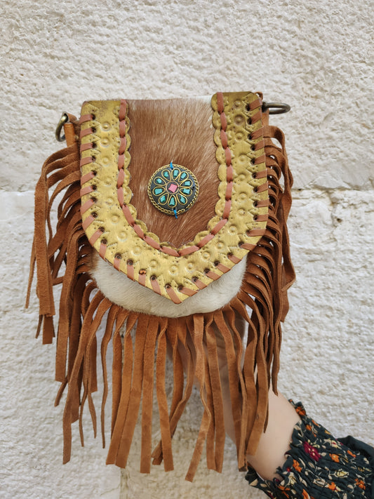 Super Outfit Cowgirl Boho Braun Schwarz Leder Shopper Tasche