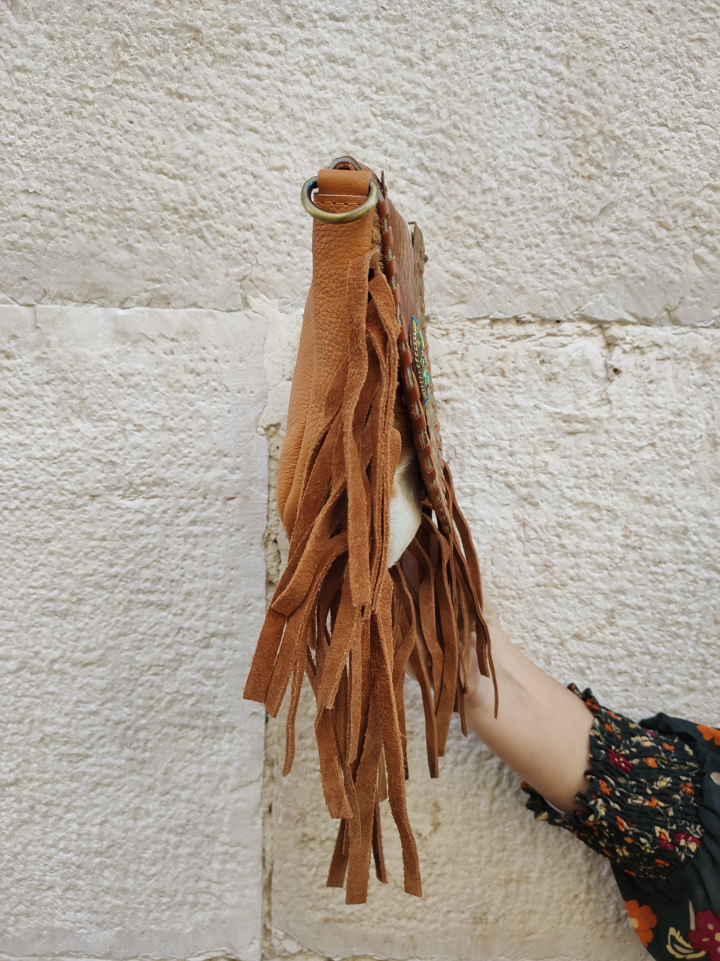 Super outfit cowgirl boho brown black leather shopper bag