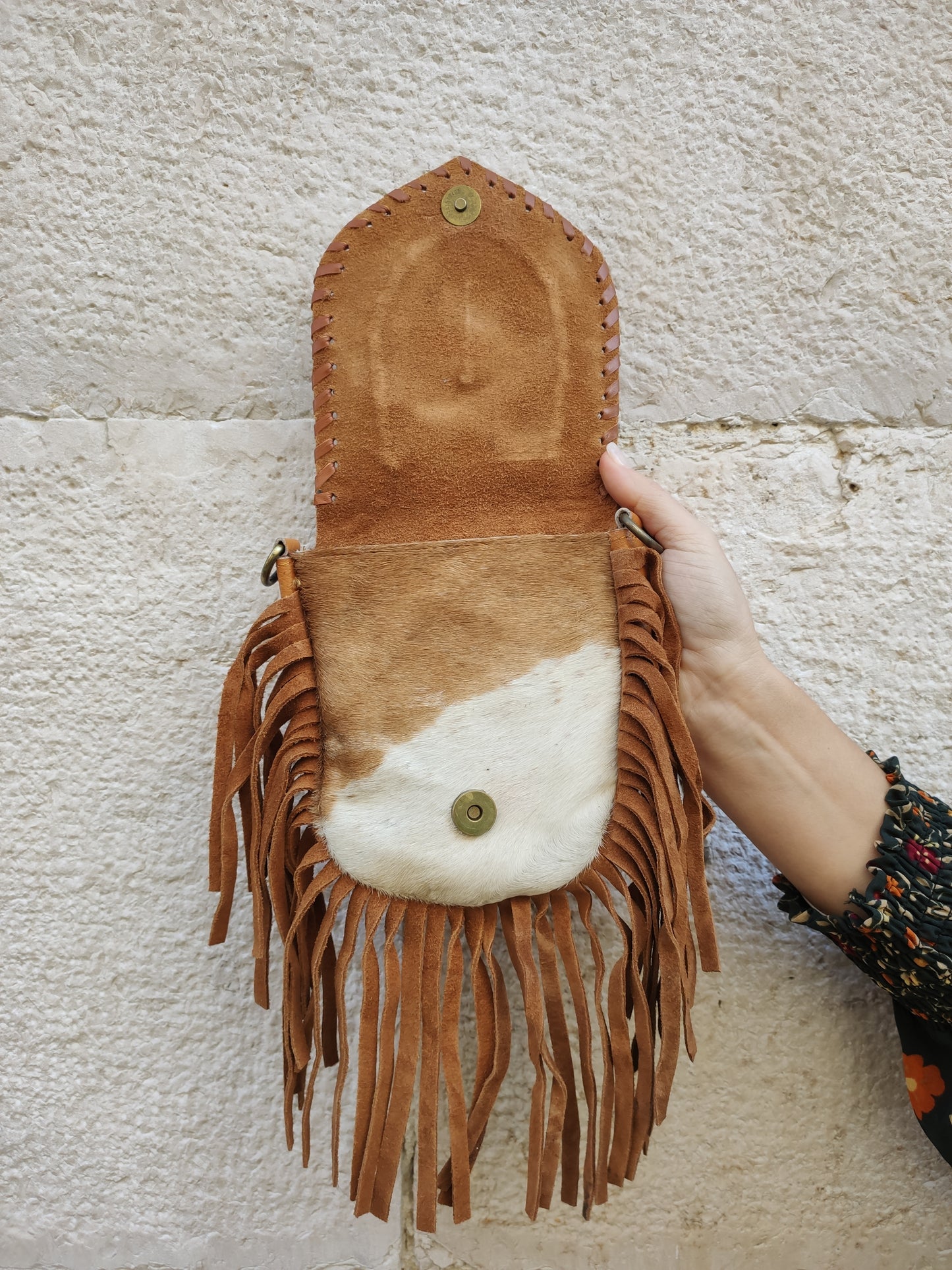 Super outfit cowgirl boho brown black leather shopper bag