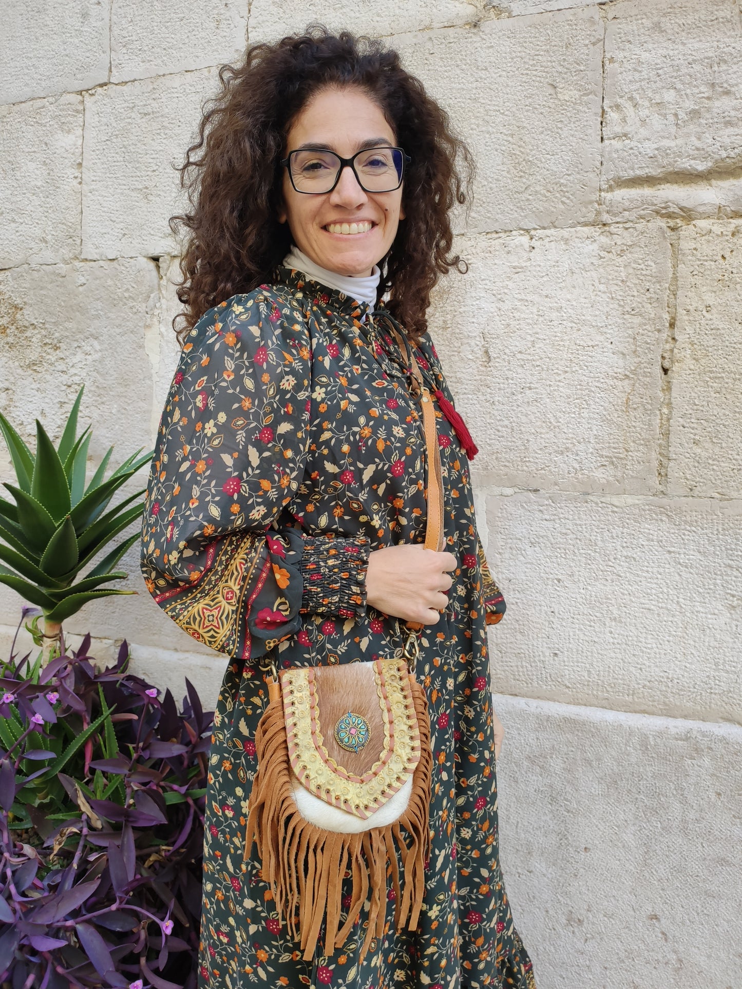 Super outfit cowgirl boho brown black leather shopper bag