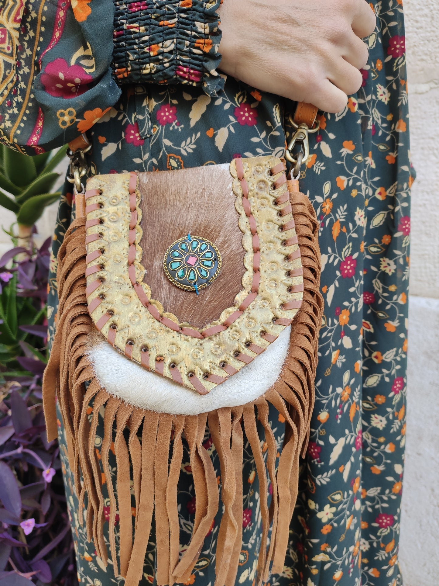 Super outfit cowgirl boho brown black leather shopper bag