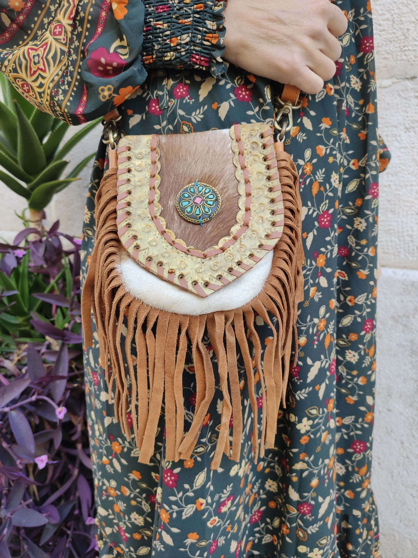 Super outfit cowgirl boho brown black leather shopper bag