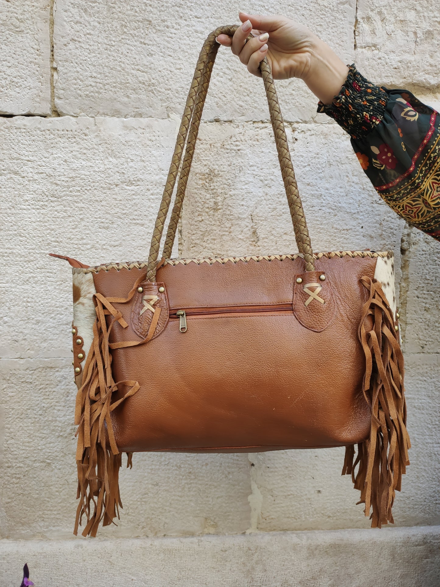 Super outfit cowgirl boho brown black leather shopper bag