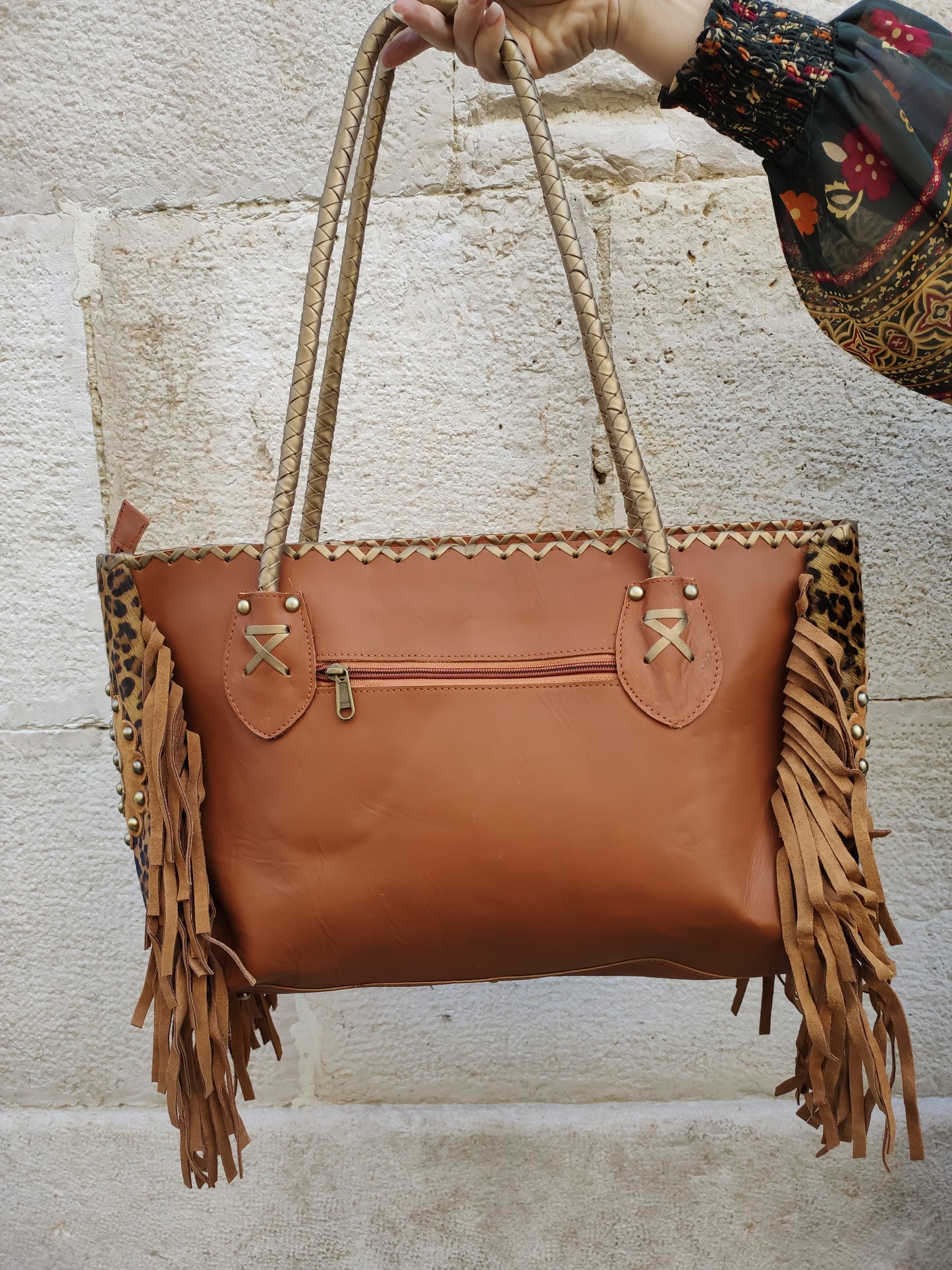 Super outfit cowgirl boho brown black leather shopper bag