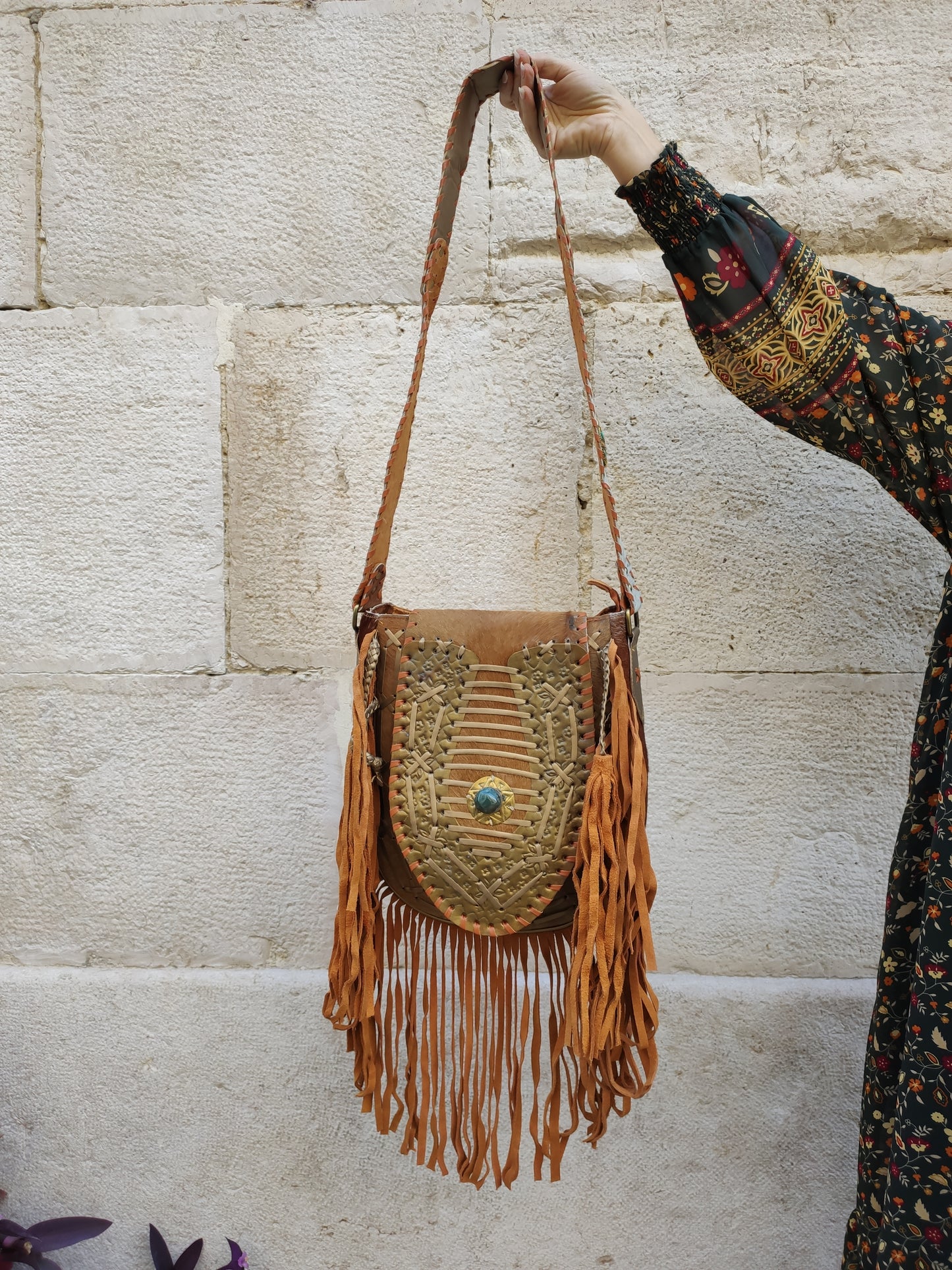 Super outfit cowgirl boho brown black leather shopper bag