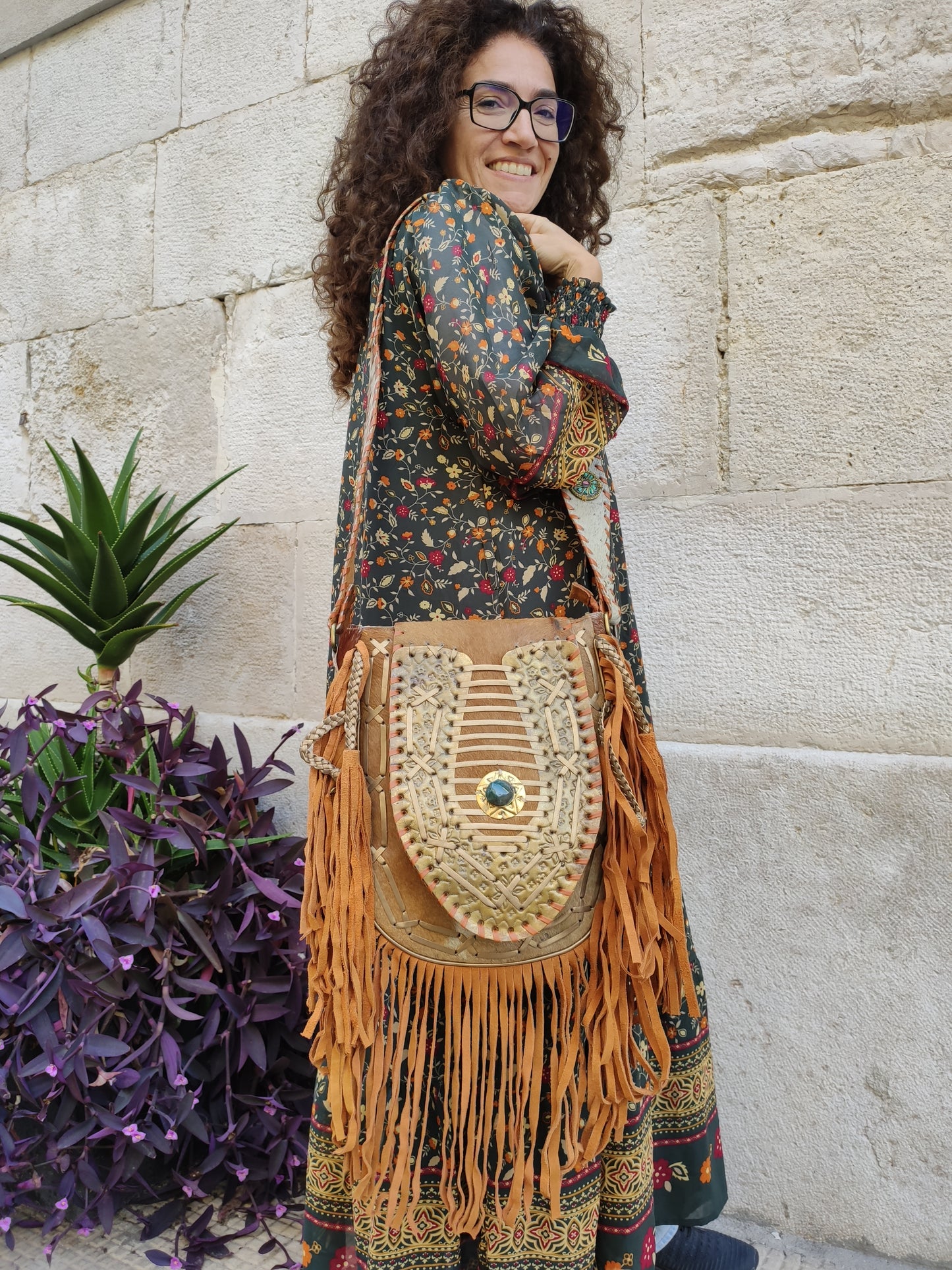 Super outfit cowgirl boho brown black leather shopper bag