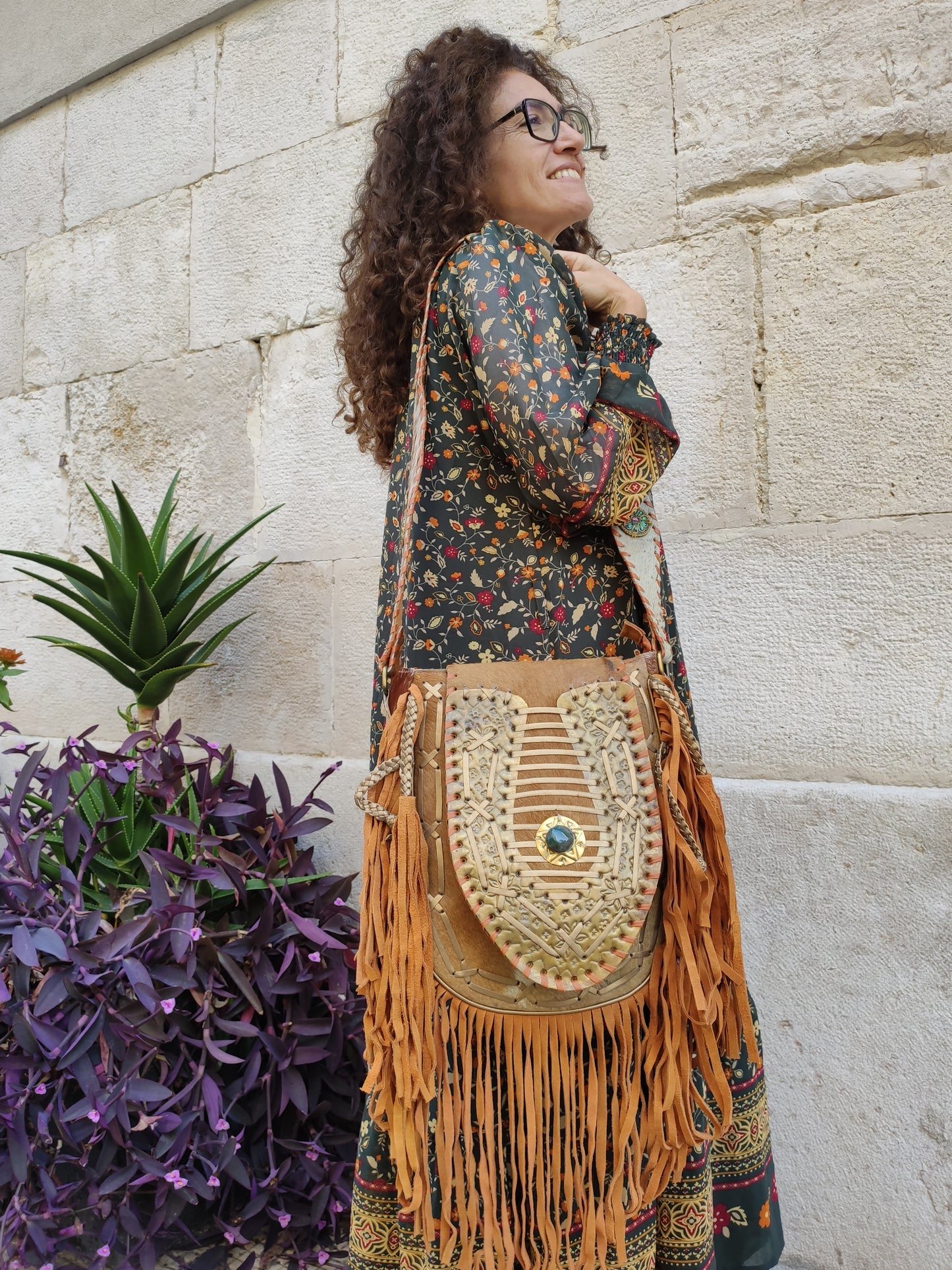 Super outfit cowgirl boho brown black leather shopper bag