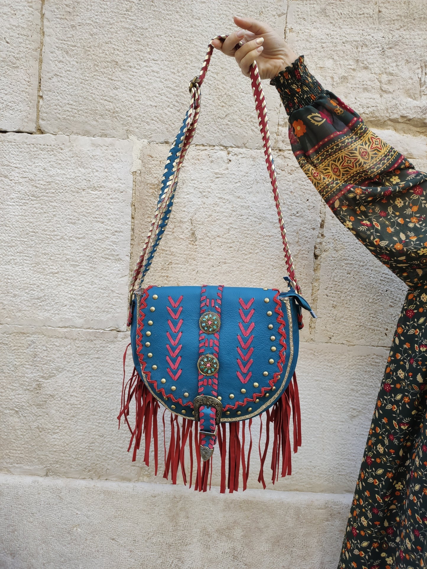 Super outfit cowgirl boho brown black leather shopper bag