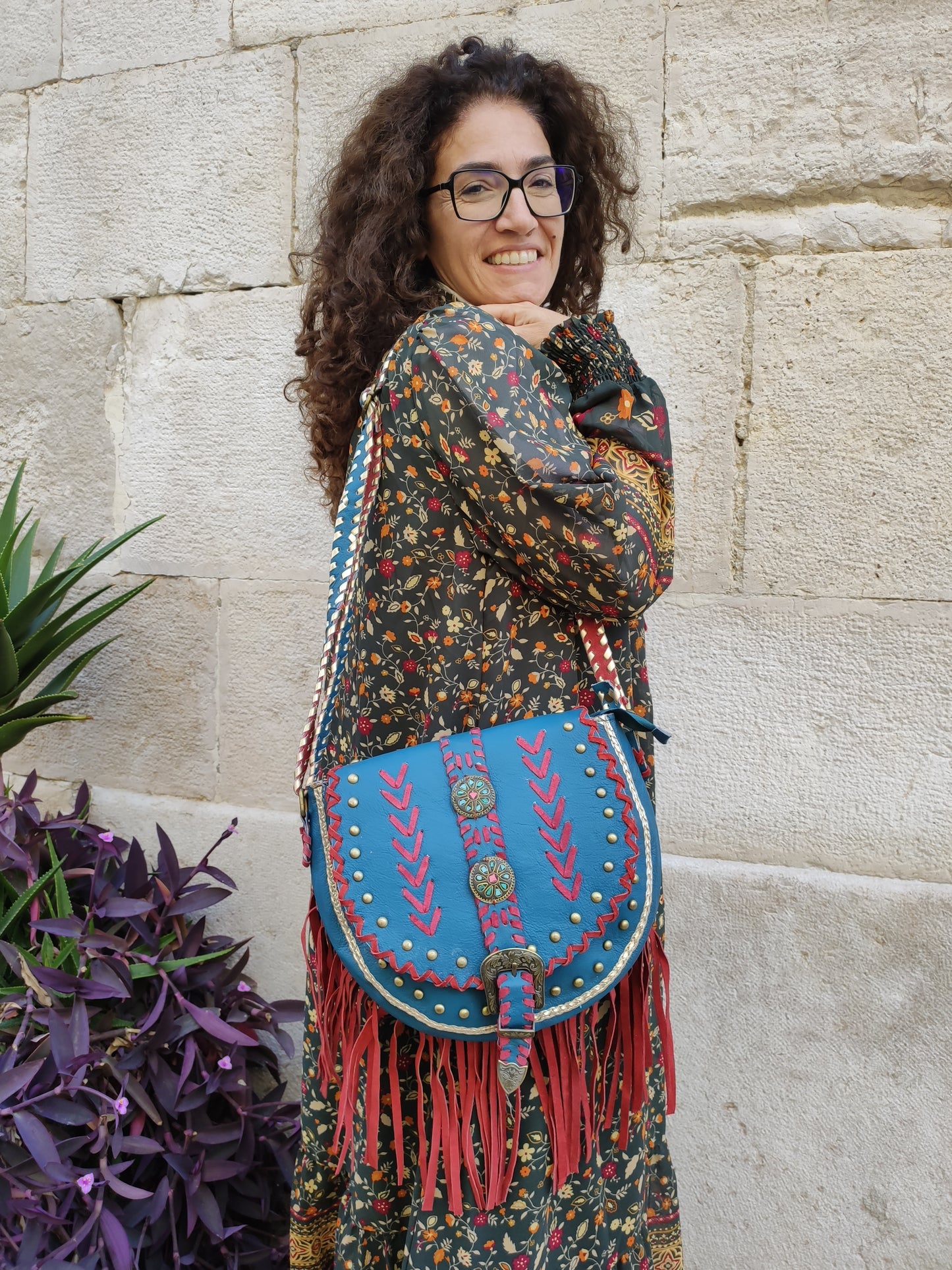 Super outfit cowgirl boho brown black leather shopper bag