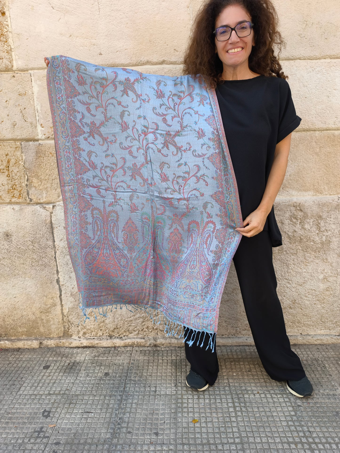 Pashmina Foulard Schal Seide 100 % Indien 195X75 60 cm