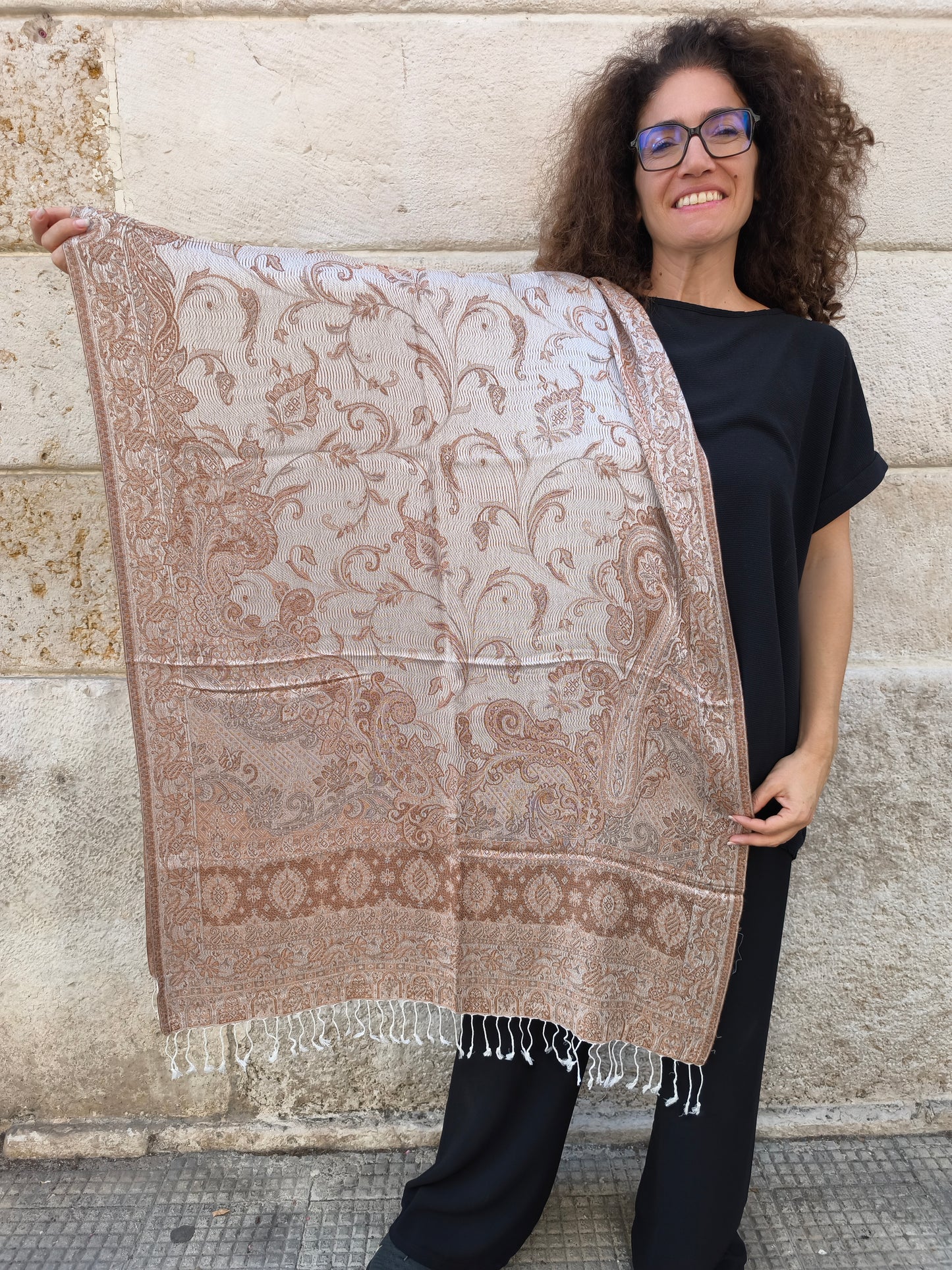 Pashmina Foulard Schal Seide 100 % Indien 195X75 60 cm