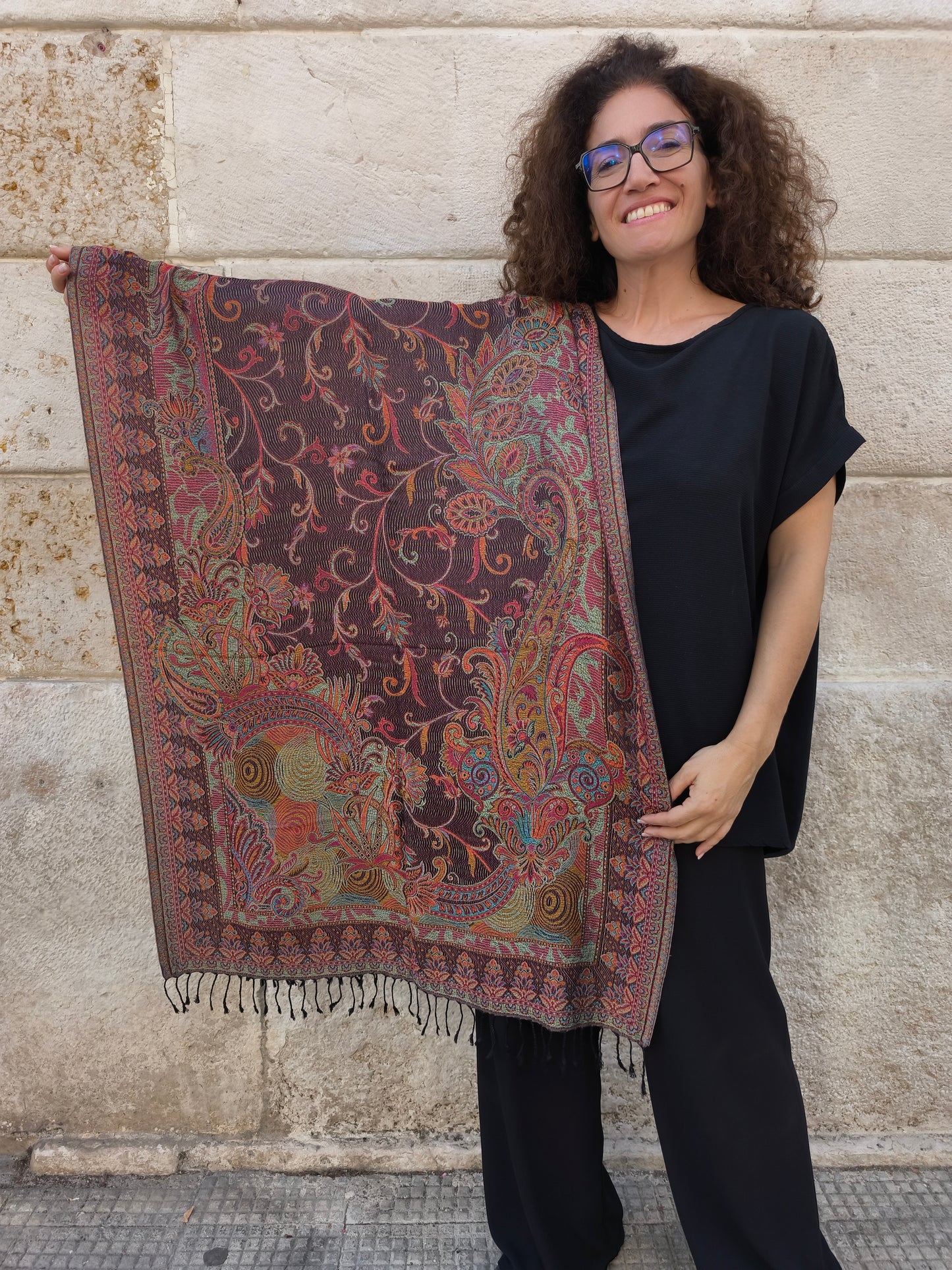 Pashmina Foulard Schal Seide 100 % Indien 195X75 60 cm