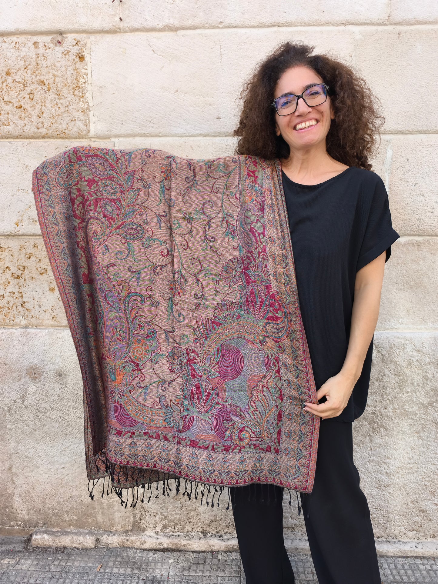 Pashmina Foulard Schal Seide 100 % Indien 195X75 60 cm