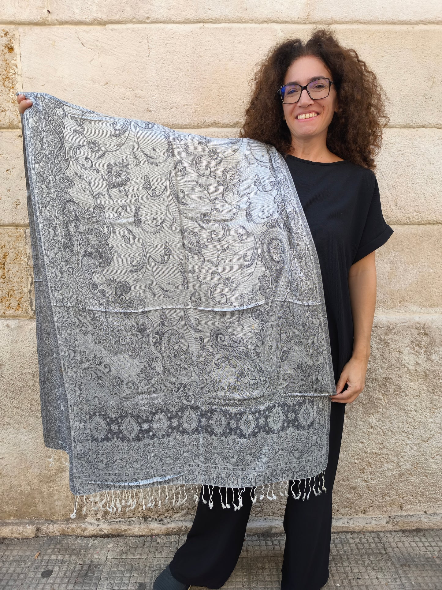 Pashmina Foulard Schal Seide 100 % Indien 195X75 60 cm