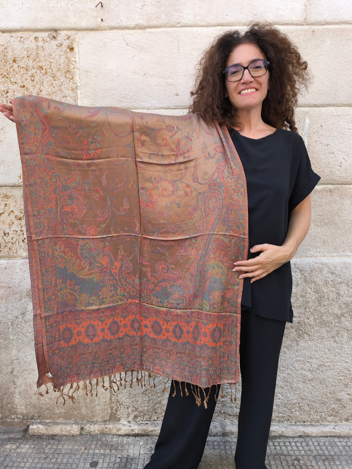 Pashmina Foulard Schal Seide 100 % Indien 195X75 60 cm