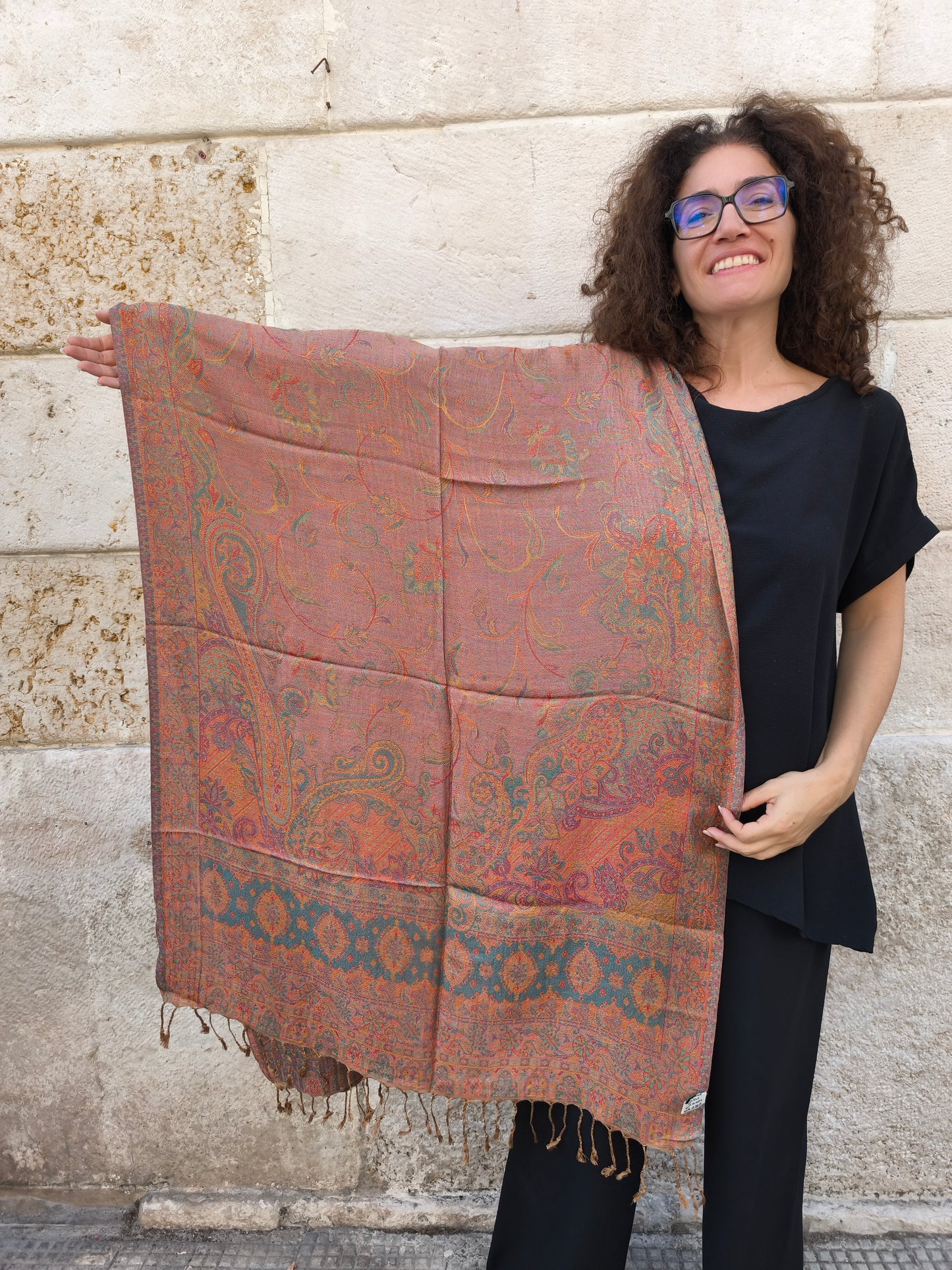 Pashmina Foulard Schal Seide 100 % Indien 195X75 60 cm