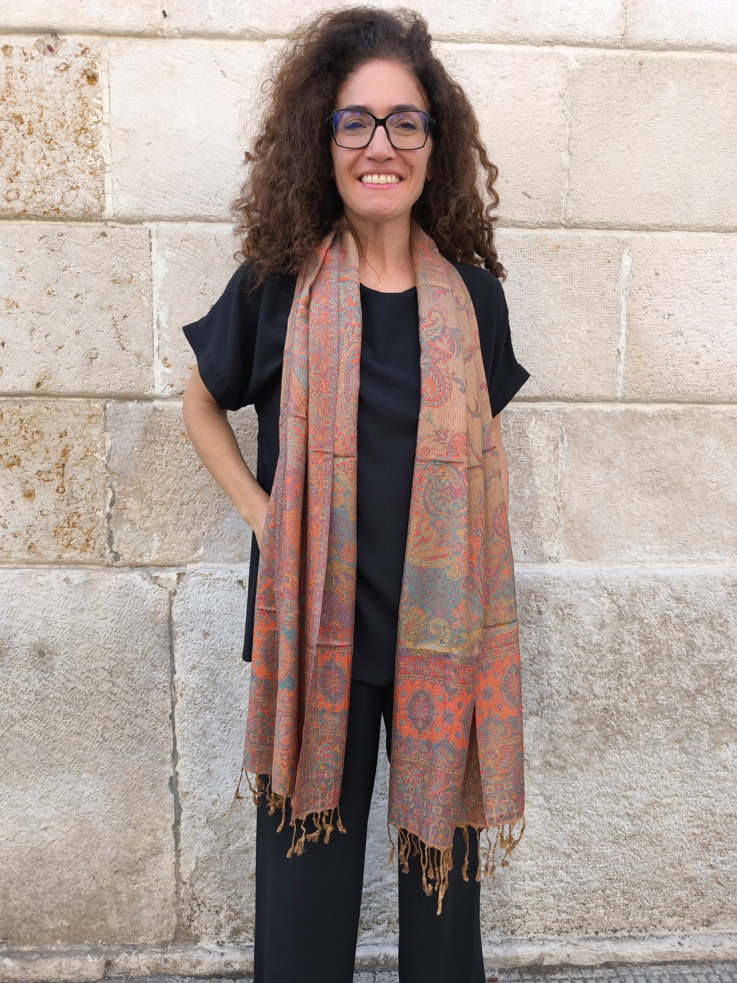 Pashmina Foulard Schal Seide 100 % Indien 195X75 60 cm