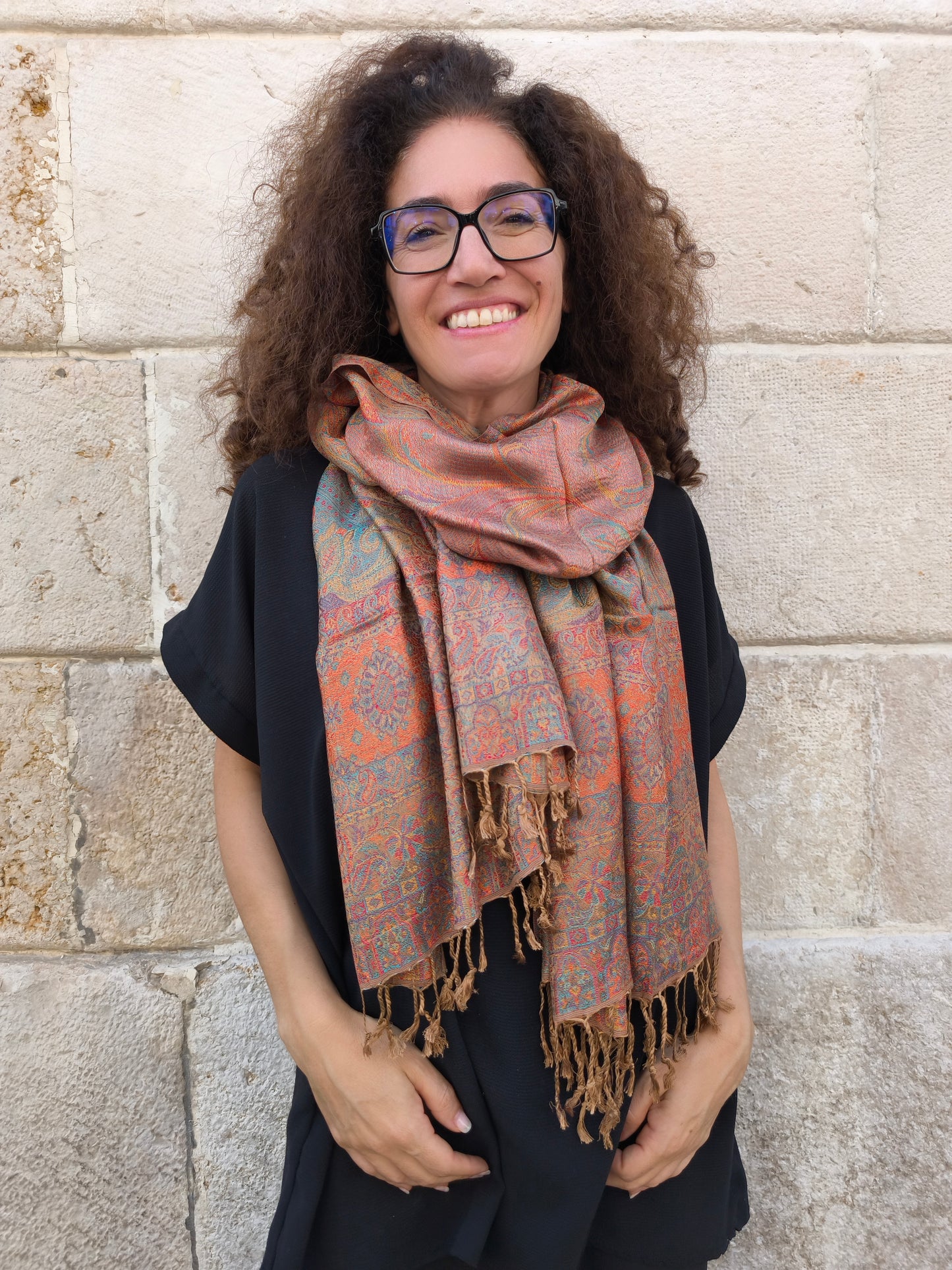 Pashmina Foulard Schal Seide 100 % Indien 195X75 60 cm