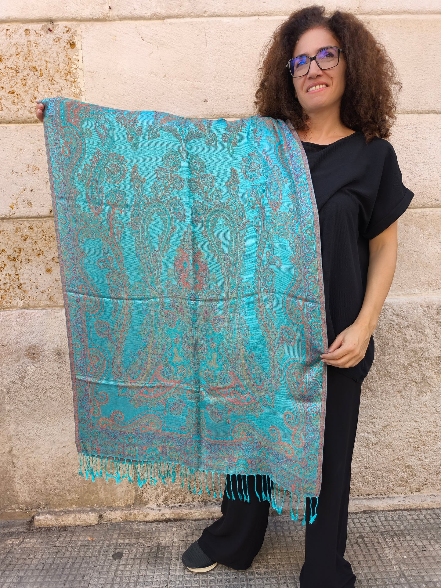 Pashmina Foulard Schal Seide 100 % Indien 195X75 60 cm